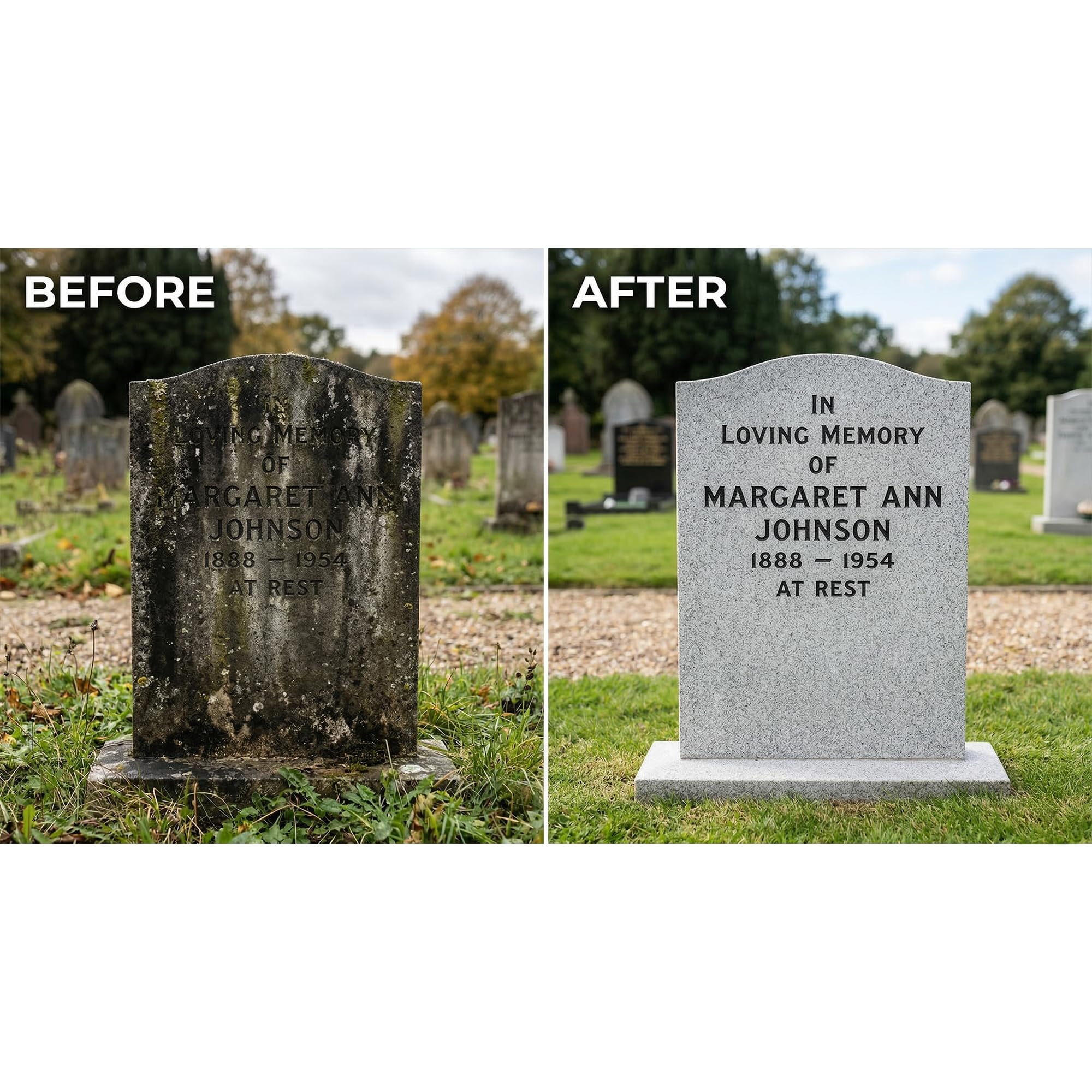 ESP Stone Care Headstone Cleaner Kit for Grave Cleaning - 1 Quart Spray Solution - Includes Drill Brushes - Ideal for Cleaning Headstones, Tombstones