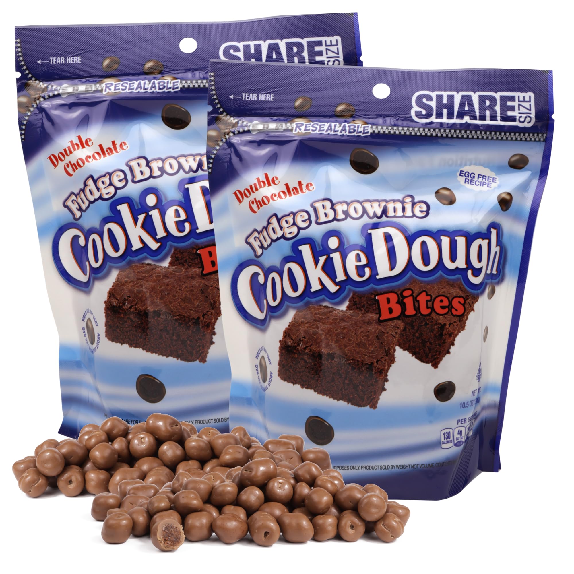 Bulk Fudge Brownie Cookie Dough Bites, Milk Chocolate Covered Candy, Resealable Share Size Bag, 10.5 Ounces (Pack of 2)
