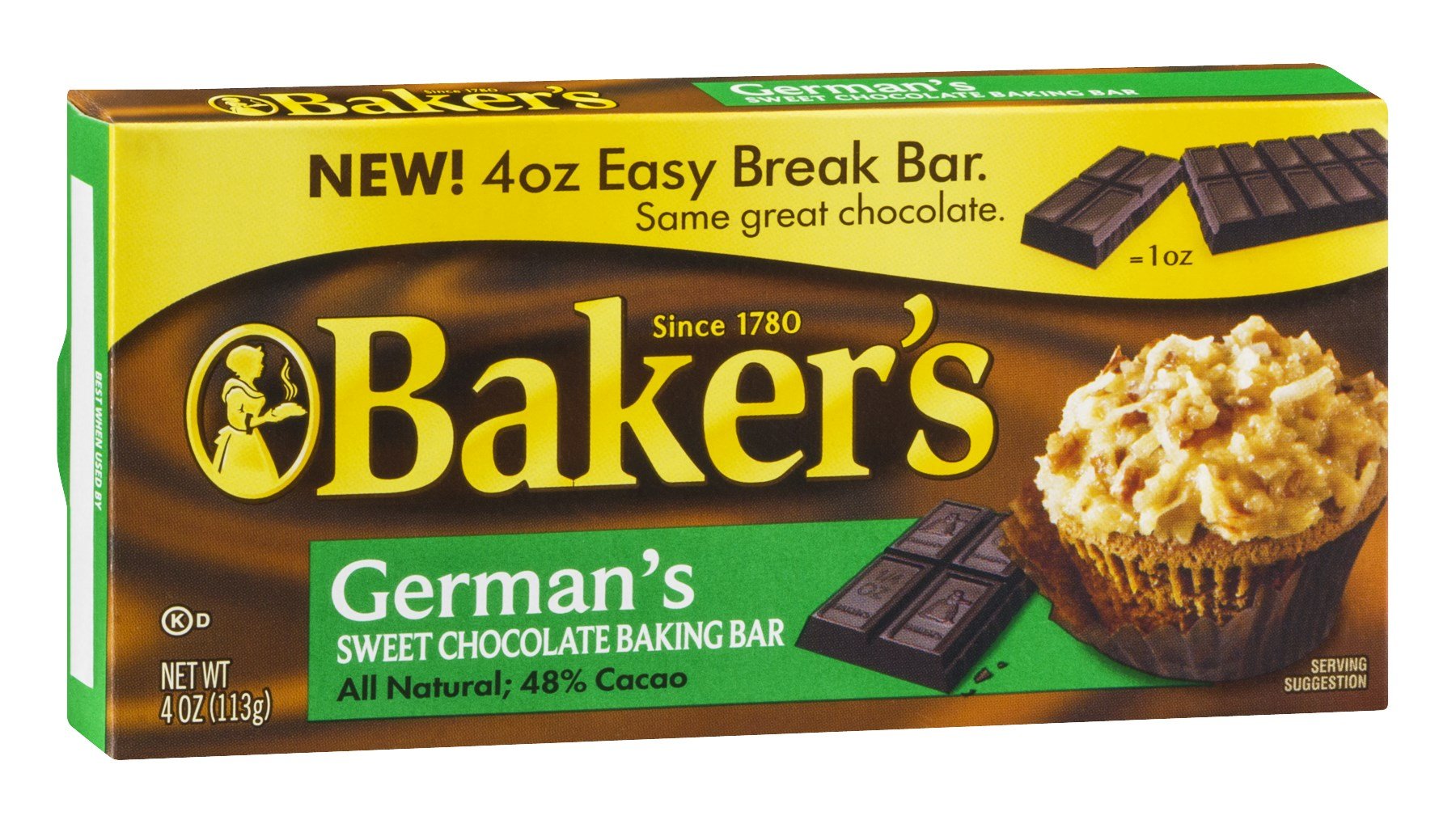 Baker's German's Sweet Chocolate Baking Bar, 4 Ounce (Pack of 12)