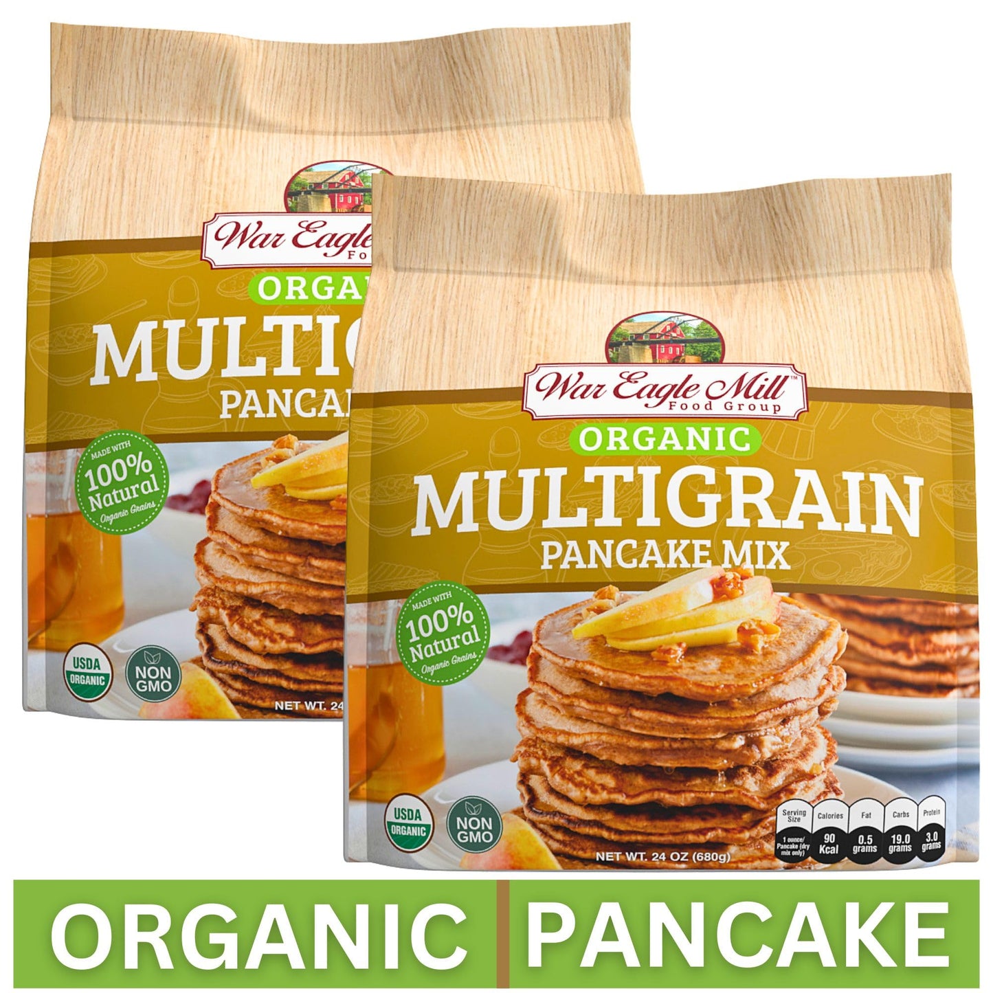 War Eagle Mill Multigrain Pancake Mix, Organic, 24 oz Bag (2 Pack)