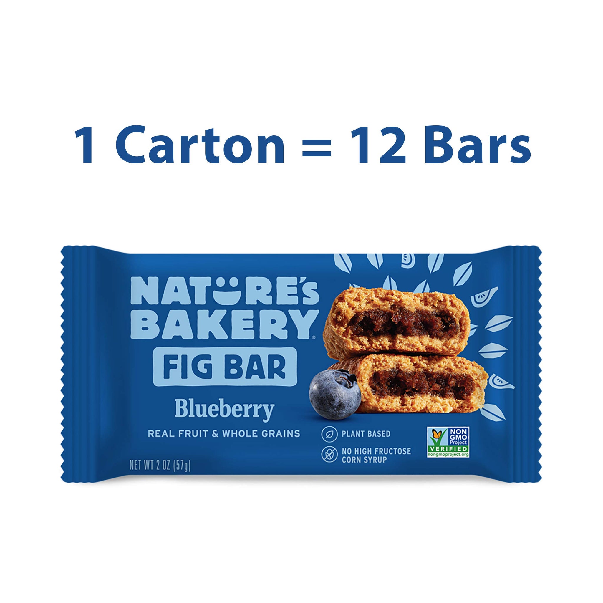 Nature's Bakery Whole Wheat Fig Bars, Blueberry, 1- 12 Count Box of 2 oz Twin Packs (12 Packs), Vegan Snacks, Non-GMO