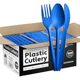 1000 Count Blue Silverware Set, 334 Plastic Forks, 333 Spoons, 333 Knives, Medium Weight BPA Free Disposable Cutlery Set, Bulk Combo Pack Flatware Set