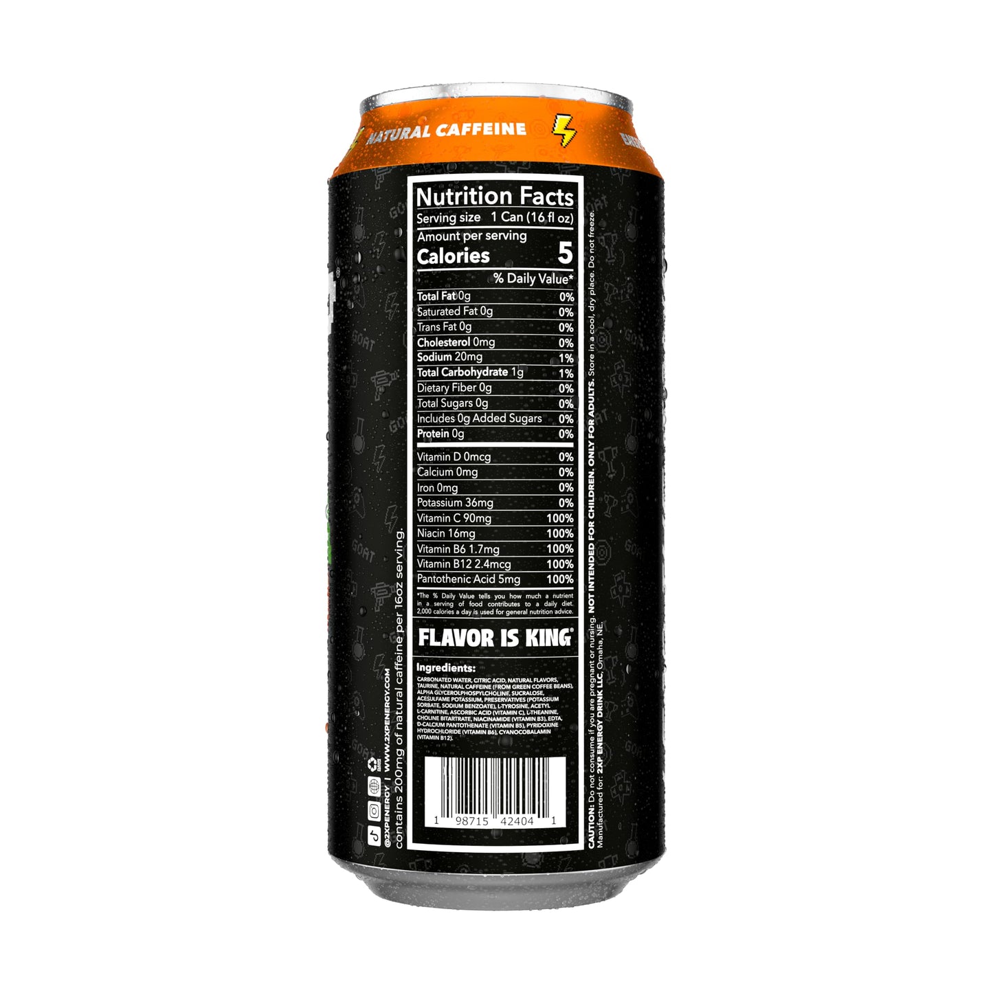 2XP Energy Drink | 2x Energy & Endurance | Alpha -GPC, L-Tyrosine, 200mg Natural Caffeine | 0 Sugar or Artificial Colors | 16oz, 12-Pack (Juicy