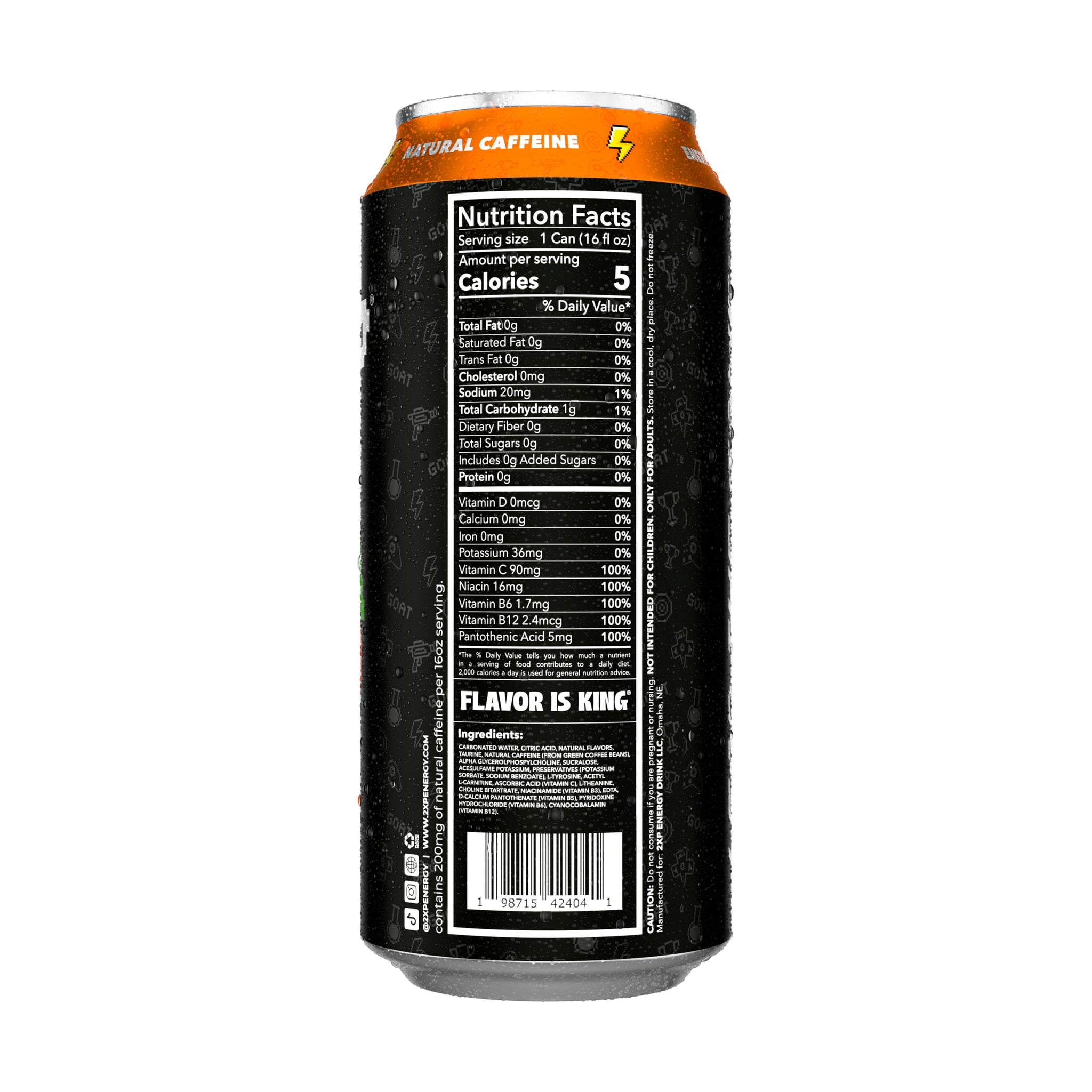 2XP Energy Drink | 2x Energy & Endurance | Alpha -GPC, L-Tyrosine, 200mg Natural Caffeine | 0 Sugar or Artificial Colors | 16oz, 12-Pack (Juicy