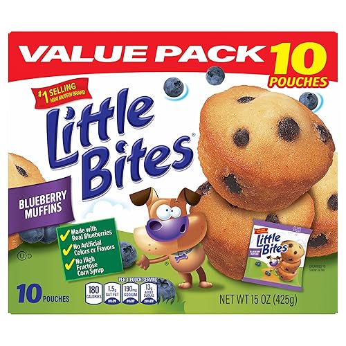 (Value Pack) Little Bites Blueberry Muffins, 10 individual packs, (1.5 oz each), Real Blueberries Mini Muffins, 15 oz Multipack