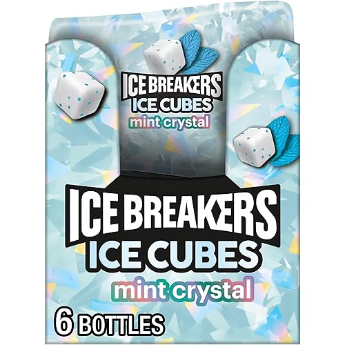 ICE BREAKERS Ice Cubes Mint Crystal Sugar Free Chewing Gum Bottles, 3.24 oz (6 Count, 40 Pieces)