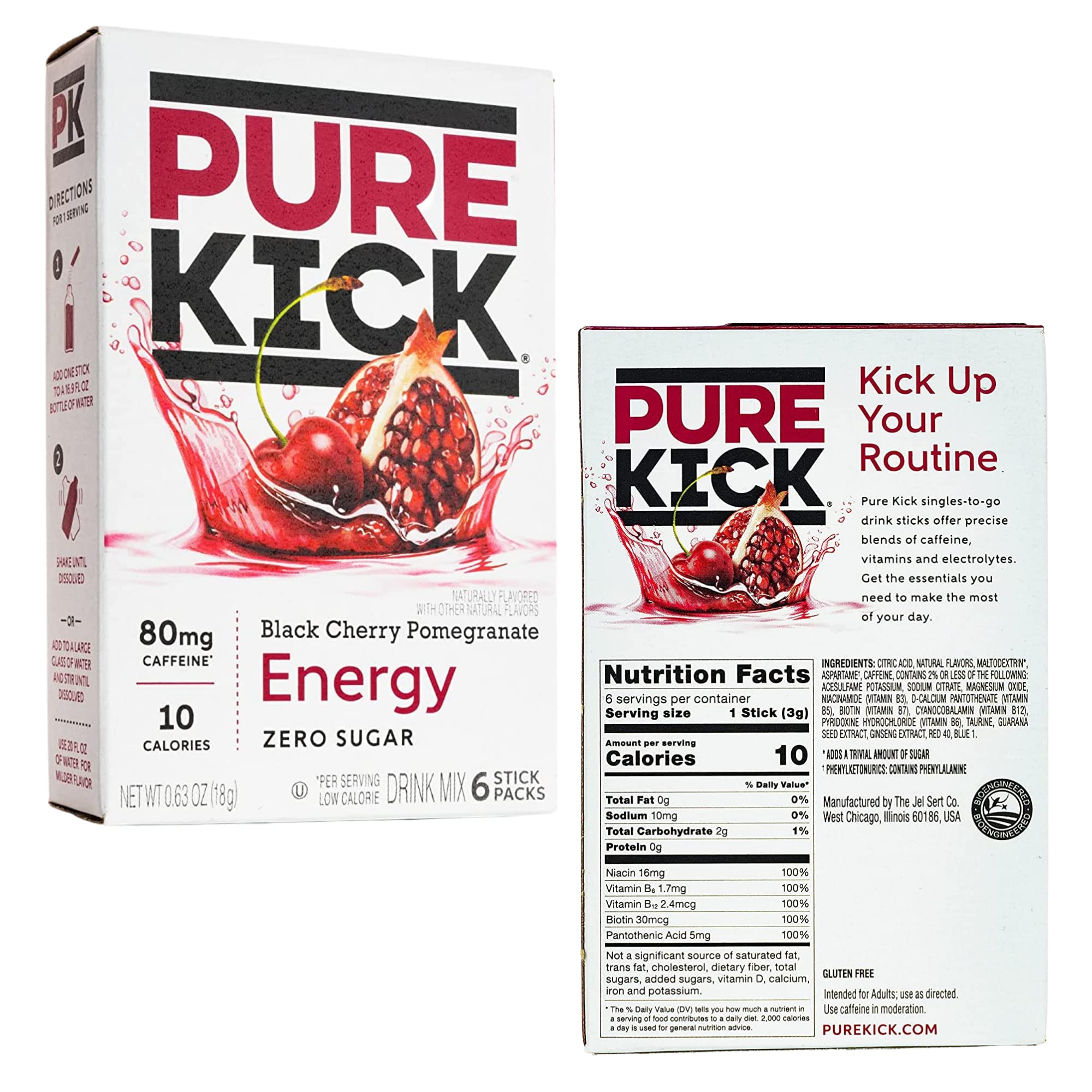 Energy Drink Mix Bundle. Includes Six Boxes of Pure Kick Energy Drink Mix of Black Cherry Pomegranate Flavor. Comes with a BELLATAVO Fridge Magnet!