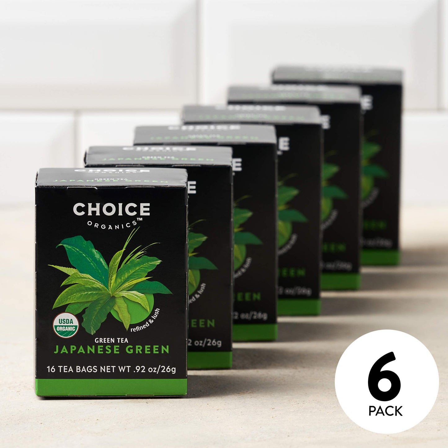 Choice Organics - Organic Japanese Green Tea (6 Pack) - Compostable - Contains Caffeine - 96 Organic Green Tea Bags