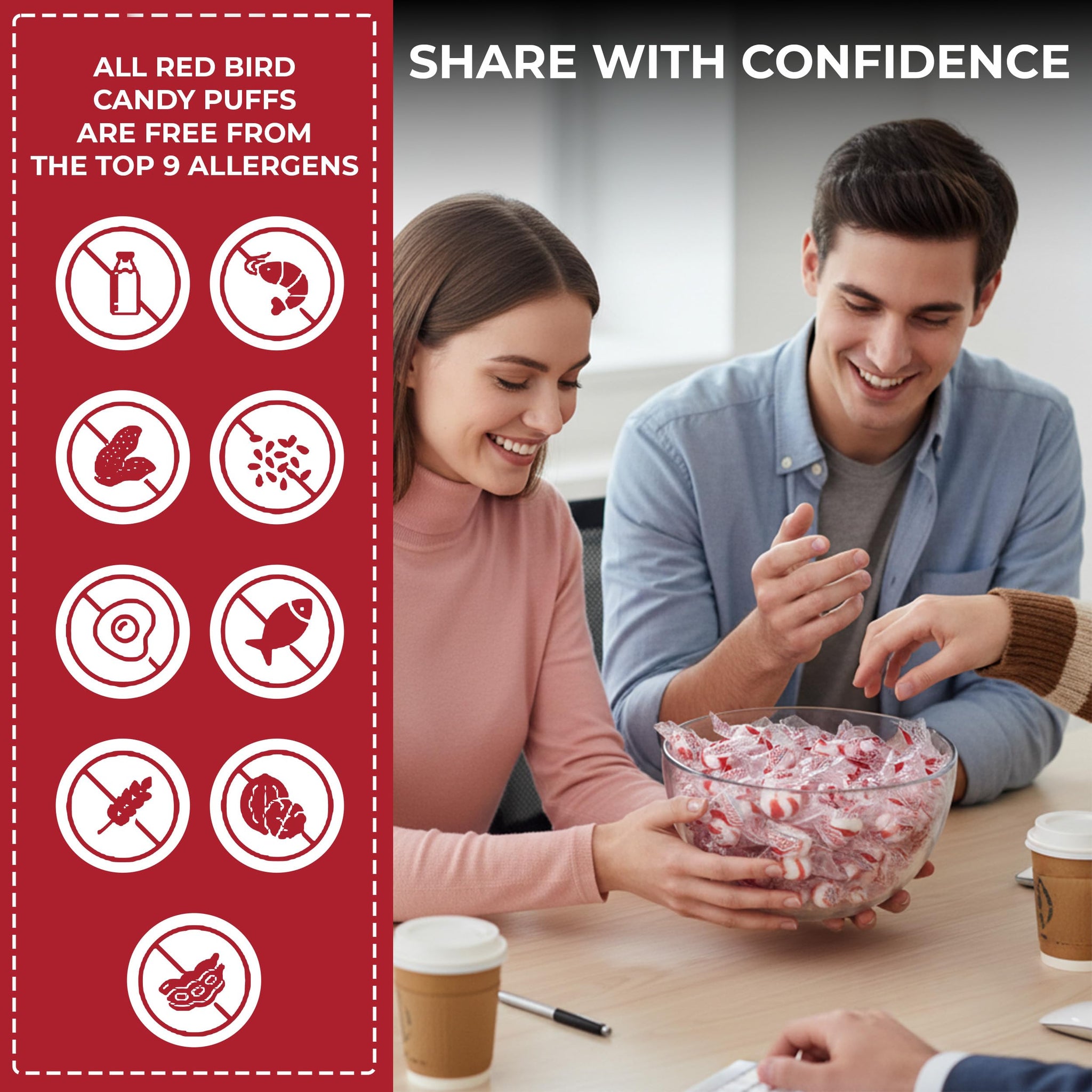 Red Bird Soft Peppermint Puffs Candy, Individually Wrapped Soft Mints, 52 oz Tub