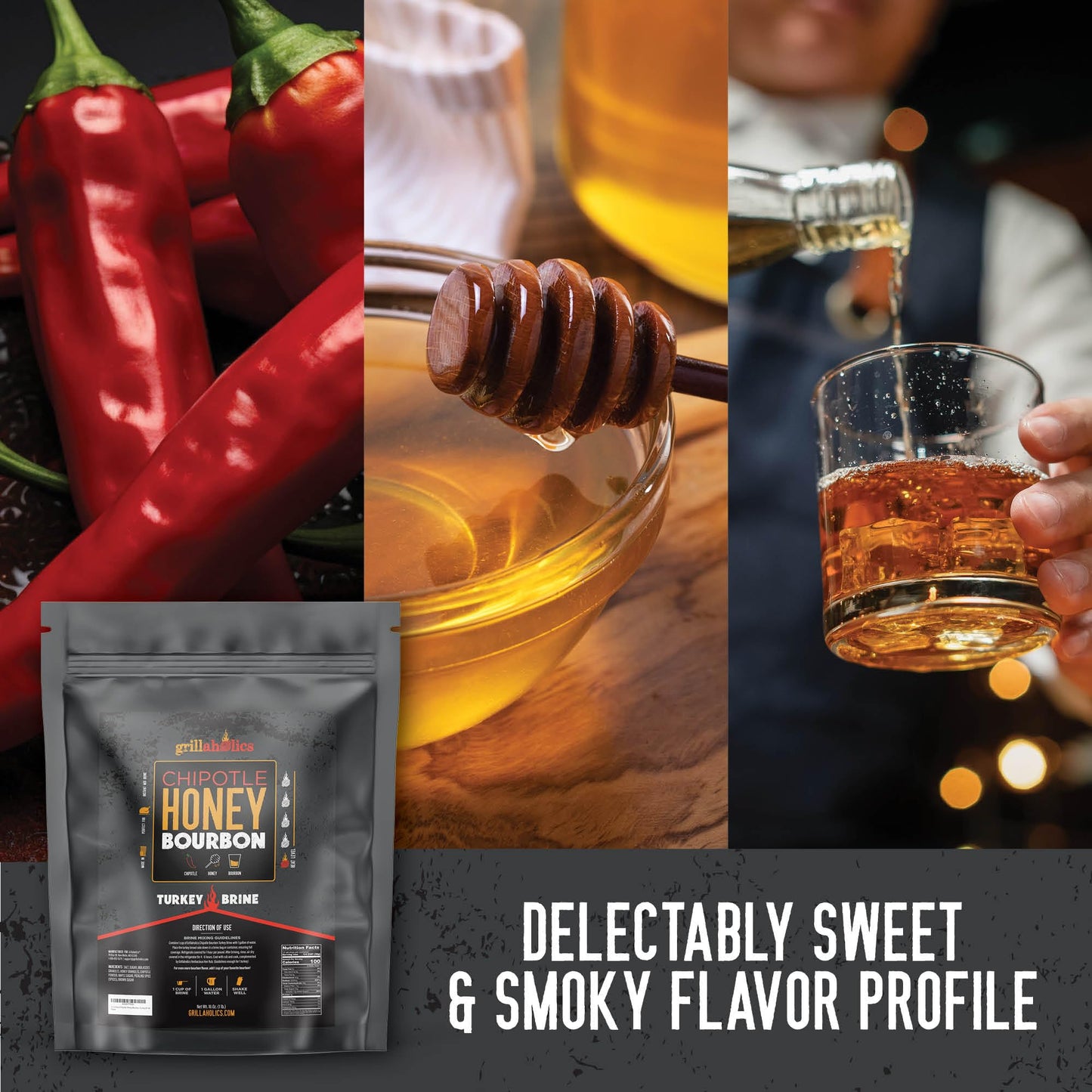Grillaholics Chipotle Honey Bourbon Turkey Brine Kit - 16 oz Bag for Smoking, Roasting, Grilling & Deep Frying | Juicy Holiday & Thanksgiving Turkey