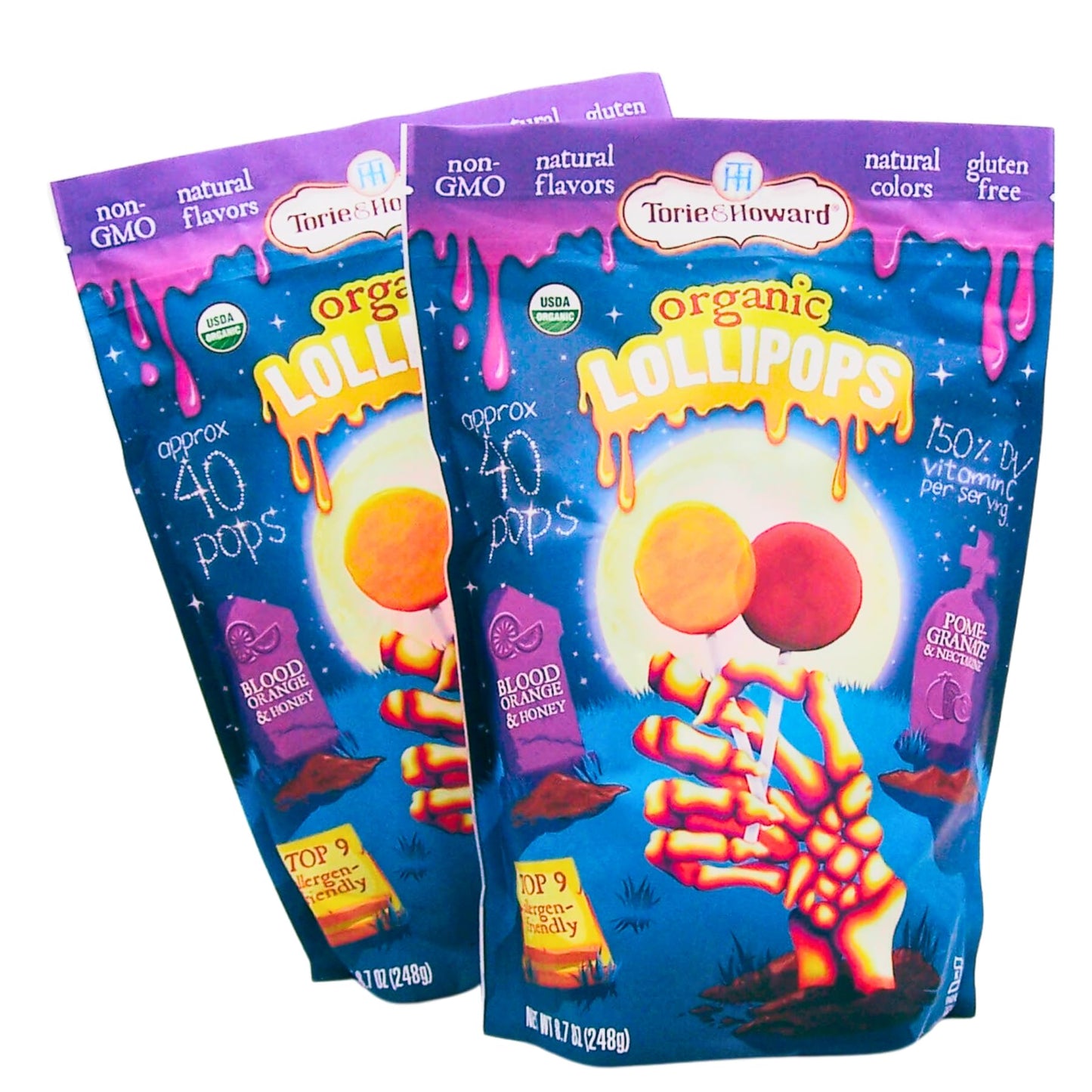 Halloween Inspired Lollipops with Blood Orange and Pomegranate Flavors, Allergen Friendly Treats, Set of 2, 8.7 Ounces