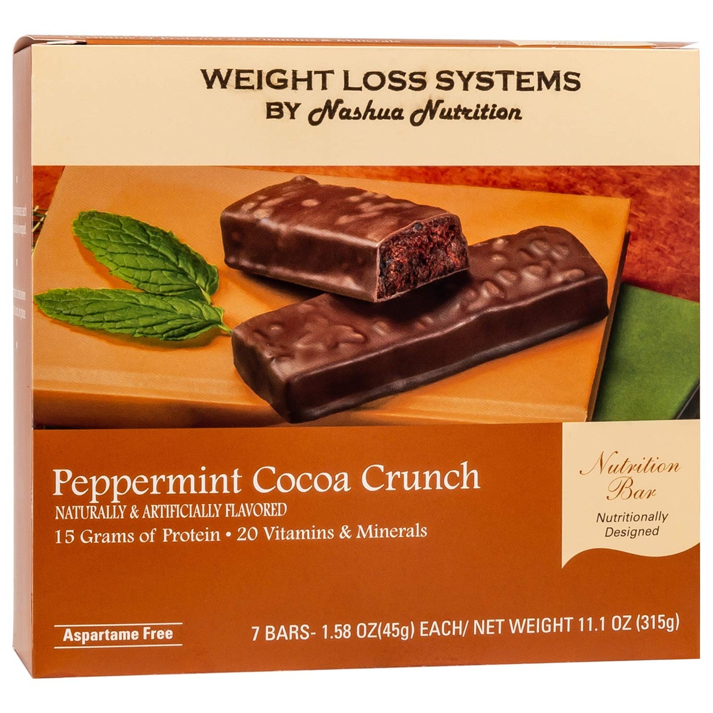Weight Loss Systems - Meal Replacement Protein Bar - Peppermint Cocoa Crunch (7/Box) - High Protein - Low Fat - Kosher