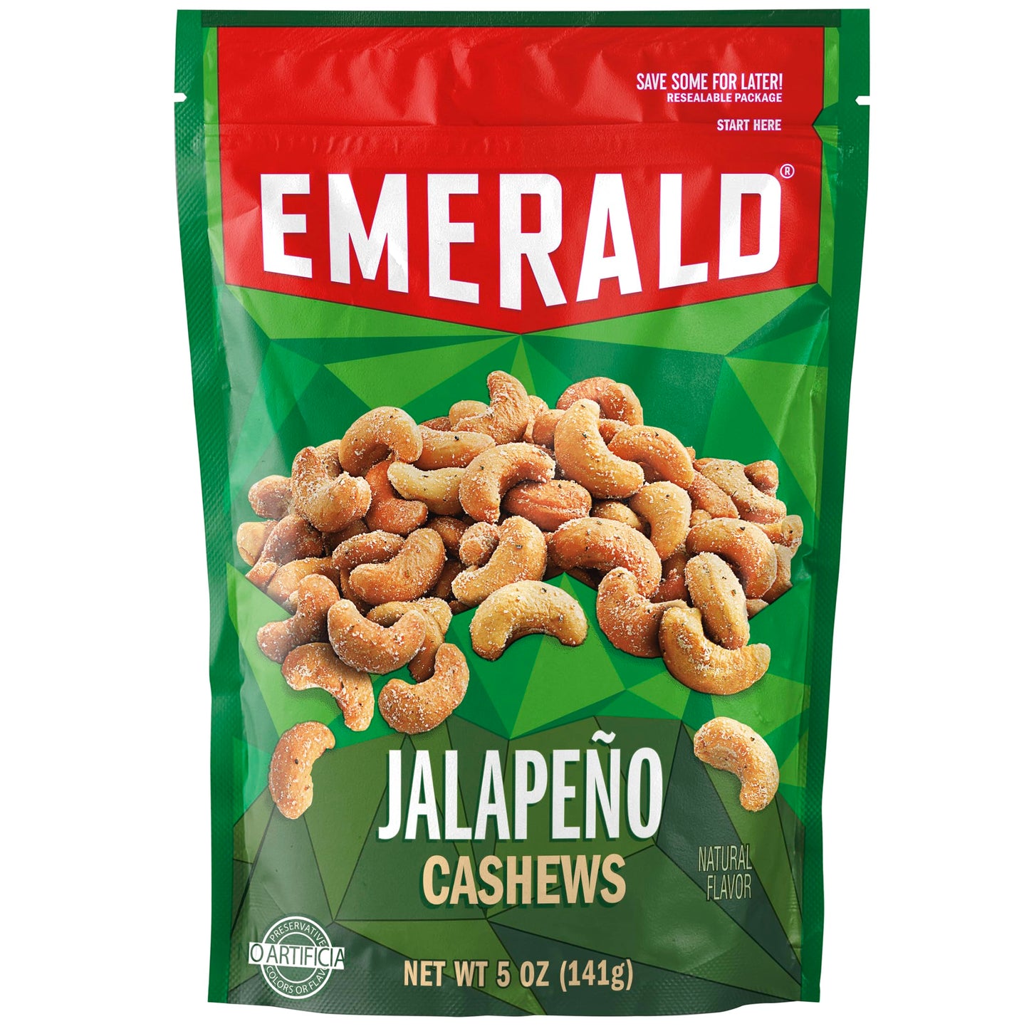 Emerald Nuts, Jalapeno Cashews, 5 Oz, Resealable Bag (Pack of 4)