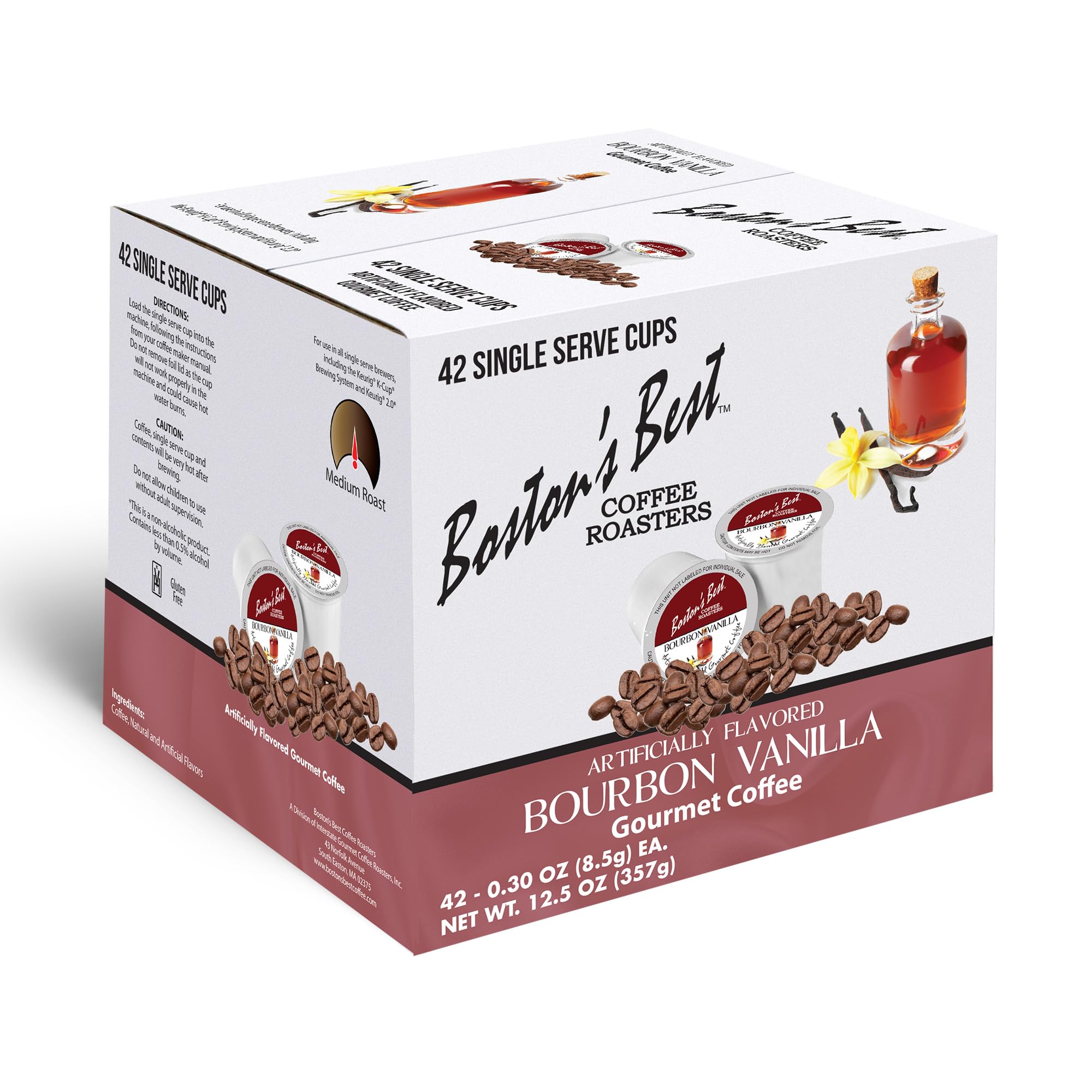 Boston’s Best - Bourbon Vanilla Coffee Blend, Tasty Flavored Blend, Gourmet Compatible with Keurig Coffee Maker, 1 Count (42 Single Serve Medium Roast