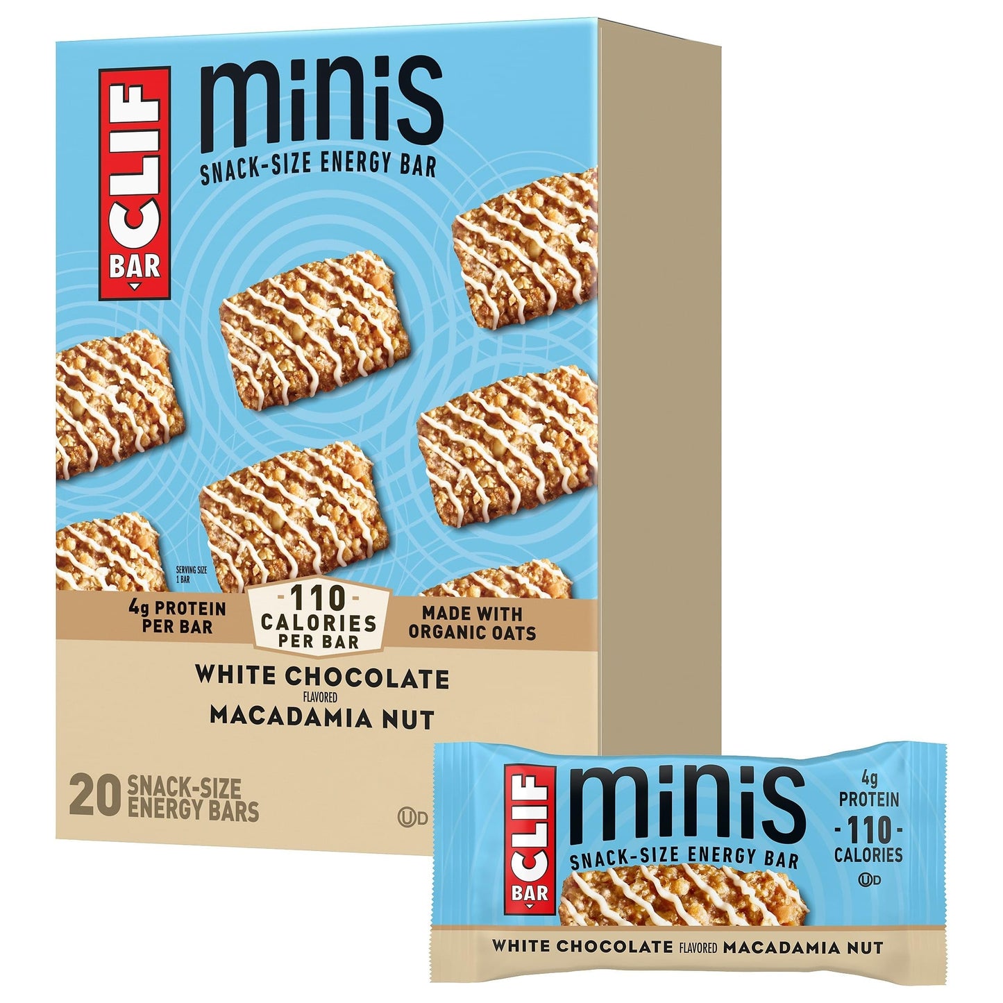 CLIF BAR Minis - White Chocolate Macadamia Nut Flavor - Made with Organic Oats - 4g Protein - Non-GMO - Plant Based - Snack-Size Energy Bars - 0.99