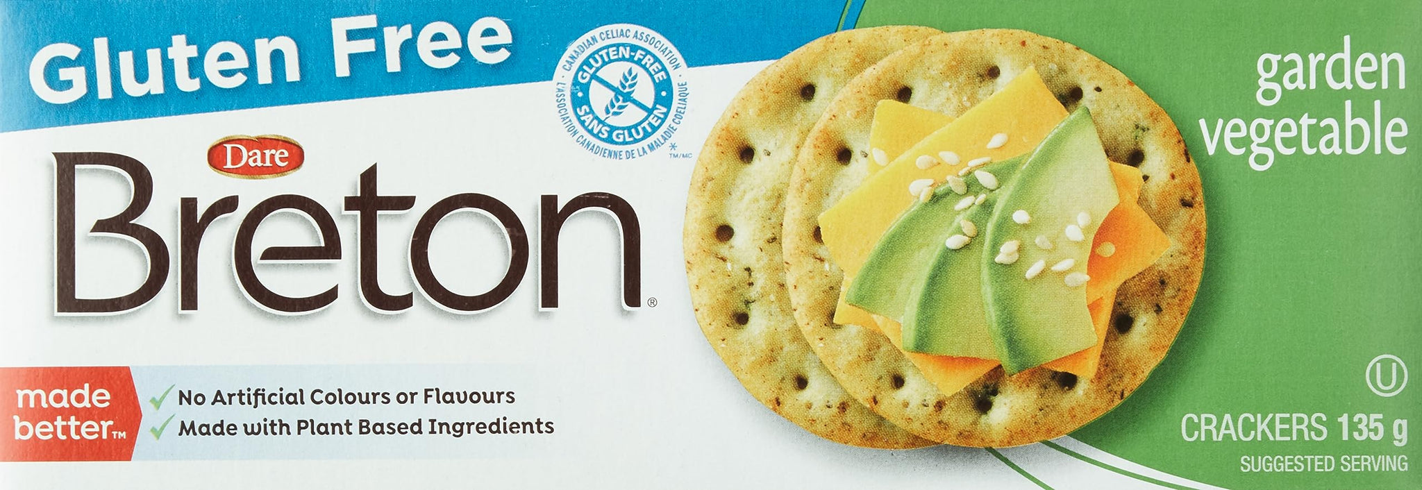 Breton Gluten Free, Garden Vegetable - Certified Gluten-Free, Made with Real Vegetables, No Artificial Colours or Flavours, 0g trans fat 135g Unit