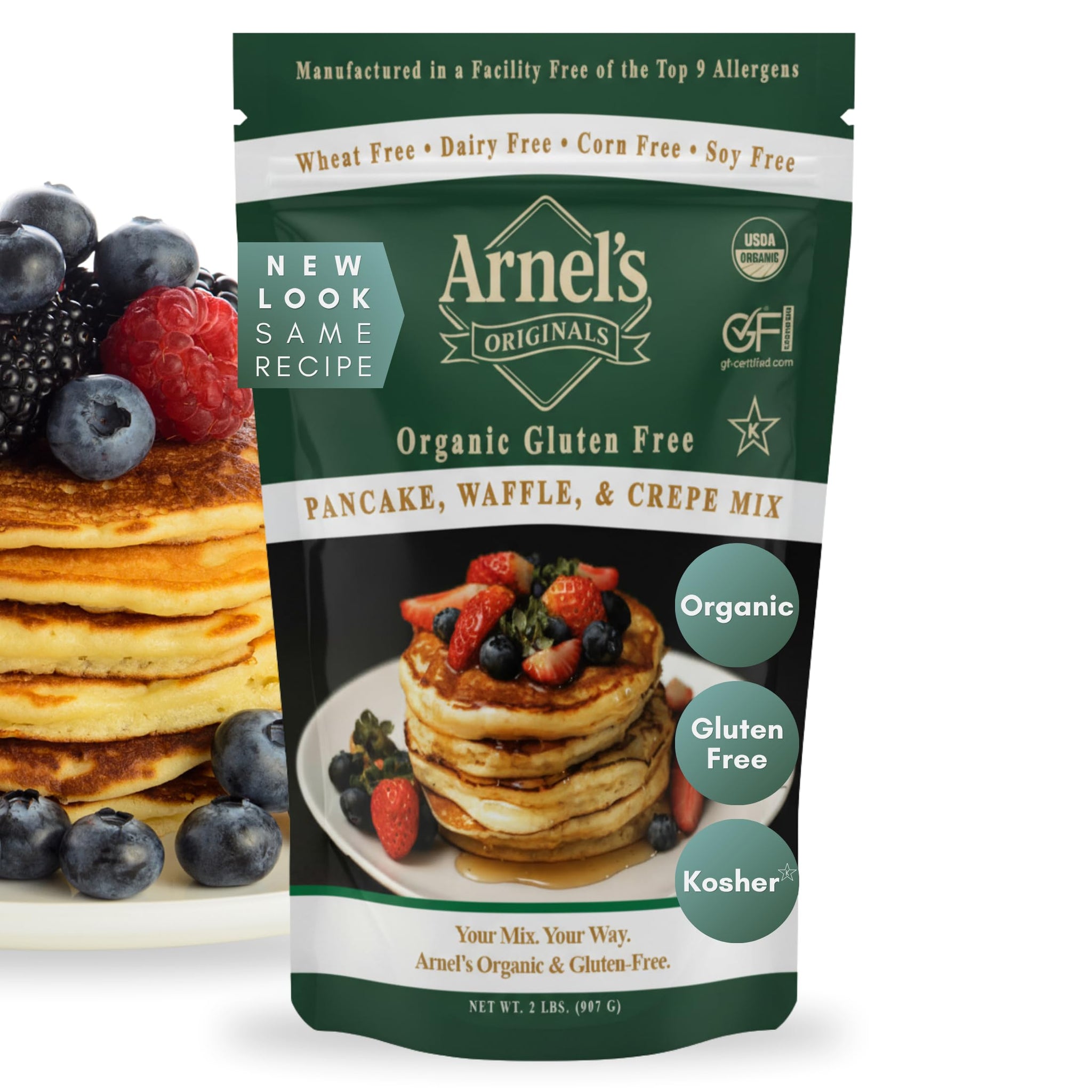 Pancake & Waffle Mix, High Protein, High Fiber, Certified Gluten free, Organic, non-GMO Verified, Certified Kosher, Gluten Free Baking, 2 Pounds