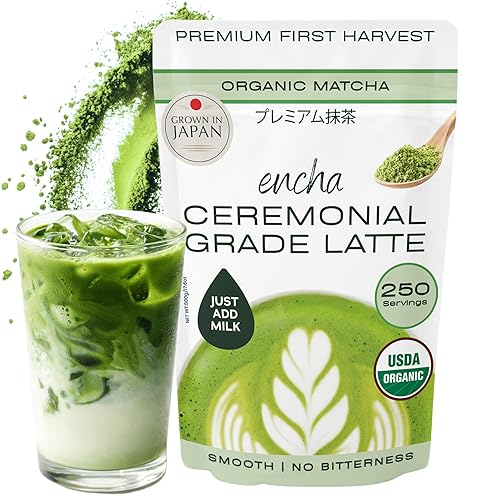 Encha Matcha - Latte Grade Matcha Powder - Unsweetened, First Harvest, Organic Green Tea Powder From Uji, Japan (500g / 1lb) Premium for Latte