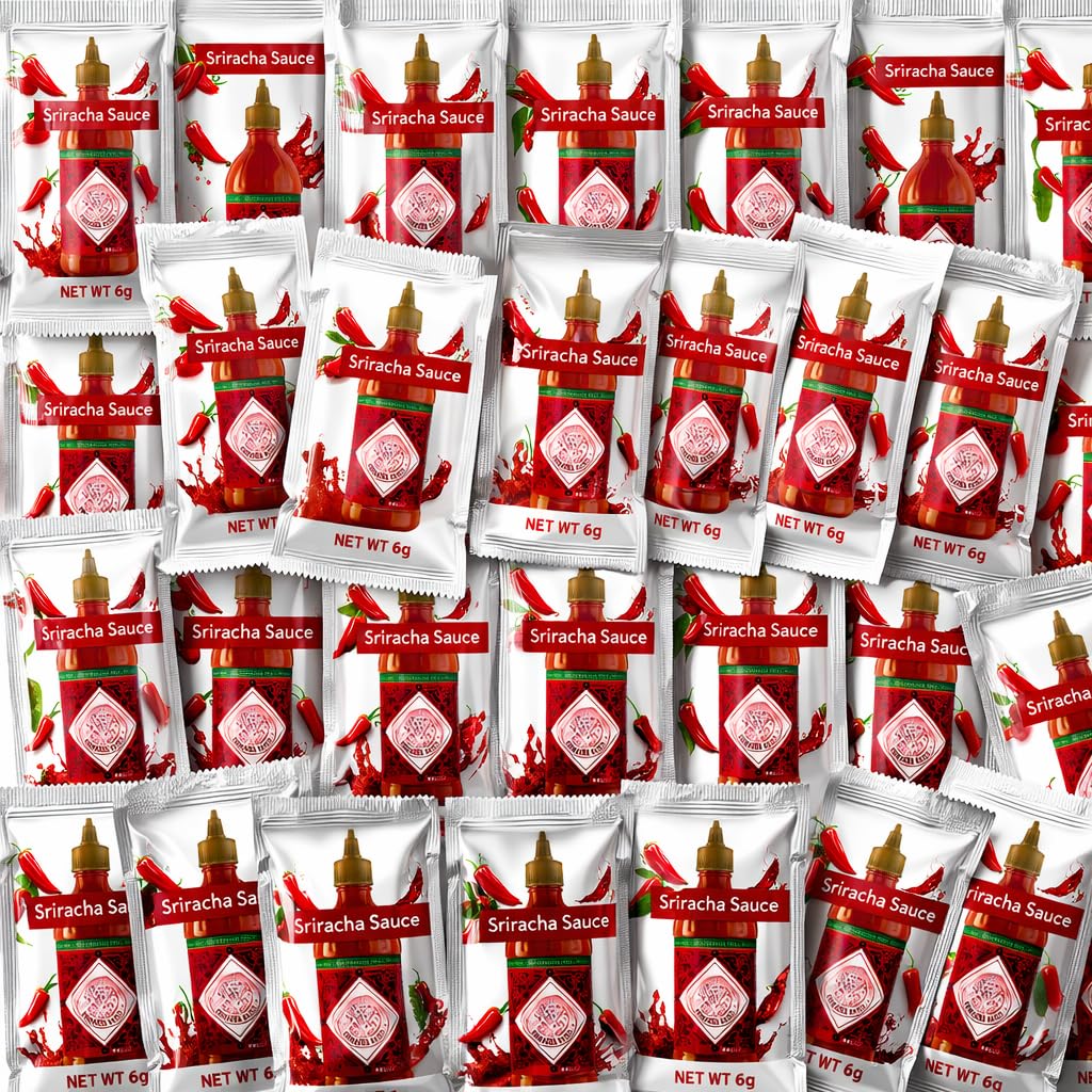 Sriracha Sauce Packets, 20 Count - Single Serve Hot Sauce Sachets (6g Each) - Spicy Red Jalapeño Condiment for Travel, Lunch Box, Restaurant
