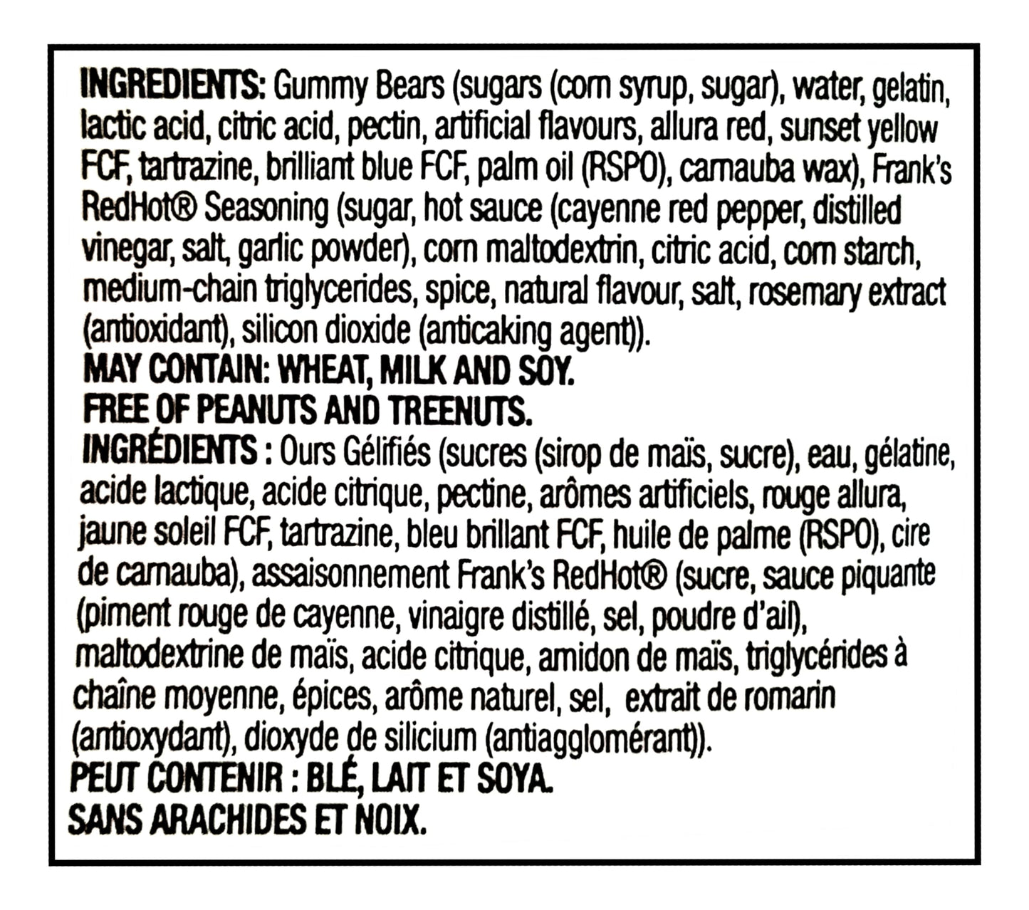 Huer Frank's Red Hot Spicy Gummy Bears, Covered With Frank's RedHot Original Seasoning - 100g/3.5 oz