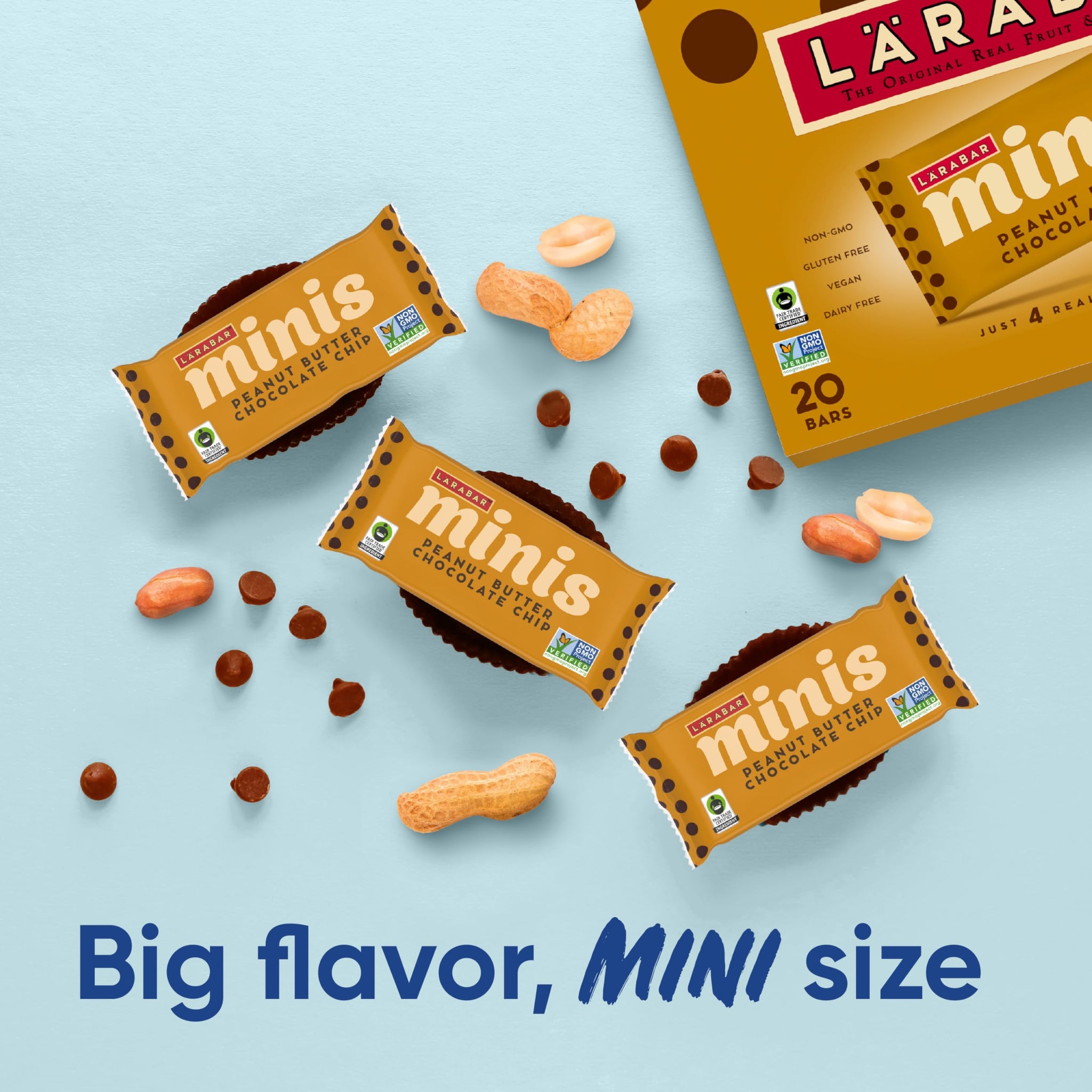 Larabar Minis Peanut Butter Chocolate Chip, Gluten Free Vegan Fruit and Nut Bars, 15.6 oz, 20 Ct