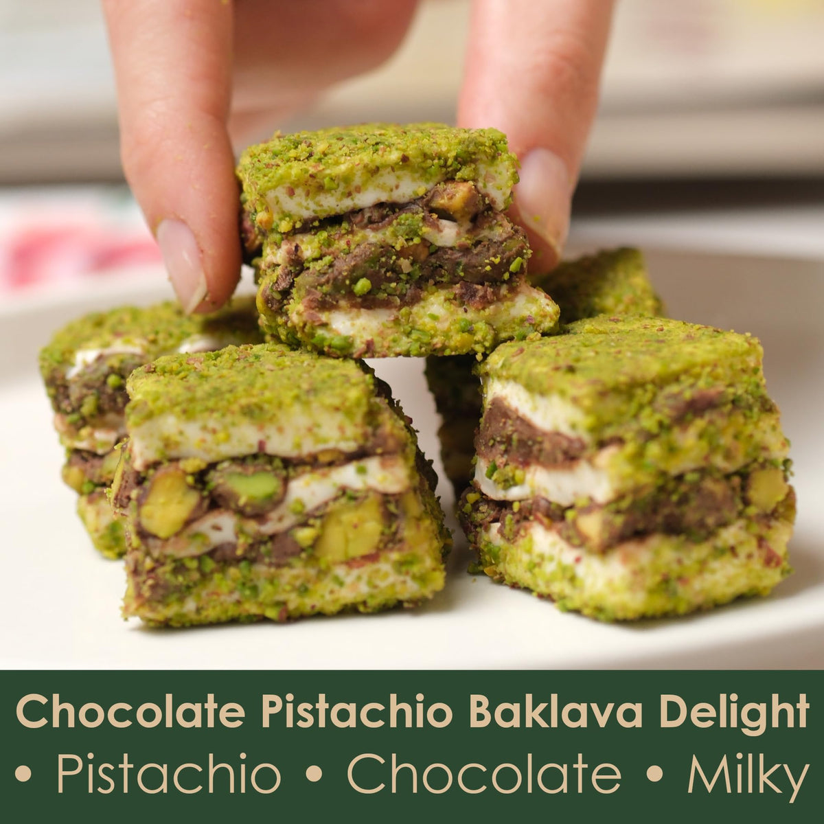 Baklava Style Turkish Delight with Chocolate and Pistachio - Soft Lokum Candy, Gourmet Turkish Sweets Gift Box, Delicias Turcas, 17.6 oz (500g)
