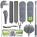 Extendable Feather Duster with Extension Pole 30 to 100 Inches, 11 Pcs Cleaning Kit with Microfiber Feather Dusters, Crevice Cleaning Brush