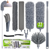 Extendable Feather Duster with Extension Pole 30 to 100 Inches, 11 Pcs Cleaning Kit with Microfiber Feather Dusters, Crevice Cleaning Brush