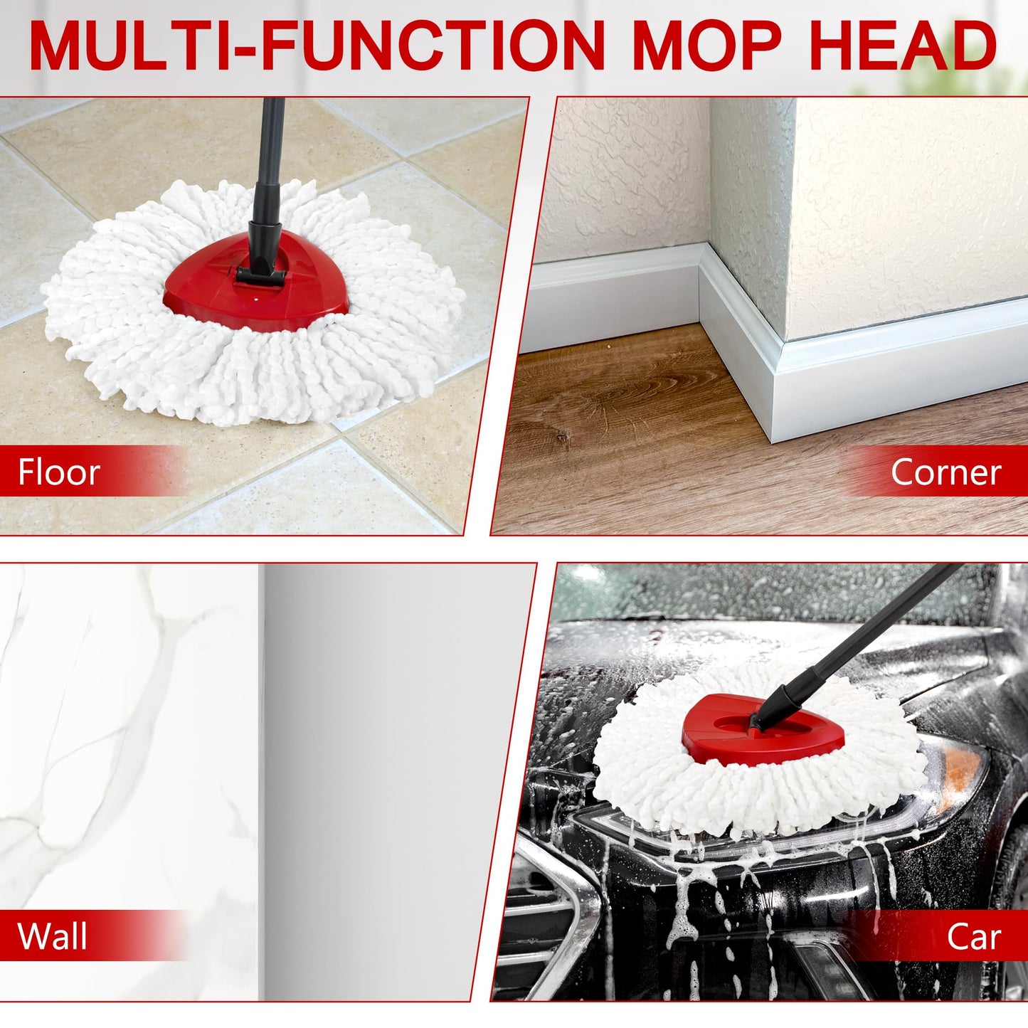 15-Pack Spin Mop Superior Replacement Heads - Compatible with O-Cedar EasyWring and Other Spin Mops, Durable and Washable Refills for Effortless Floor