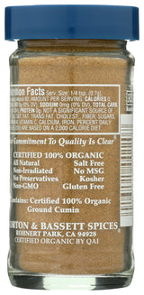Morton & Bassett 100% Organic Ground Cumin | Warm, Earthy Spice for Indian, Mexican & Middle Eastern Recipes | Gluten Free, Salt Free, Non-GMO | 2 oz