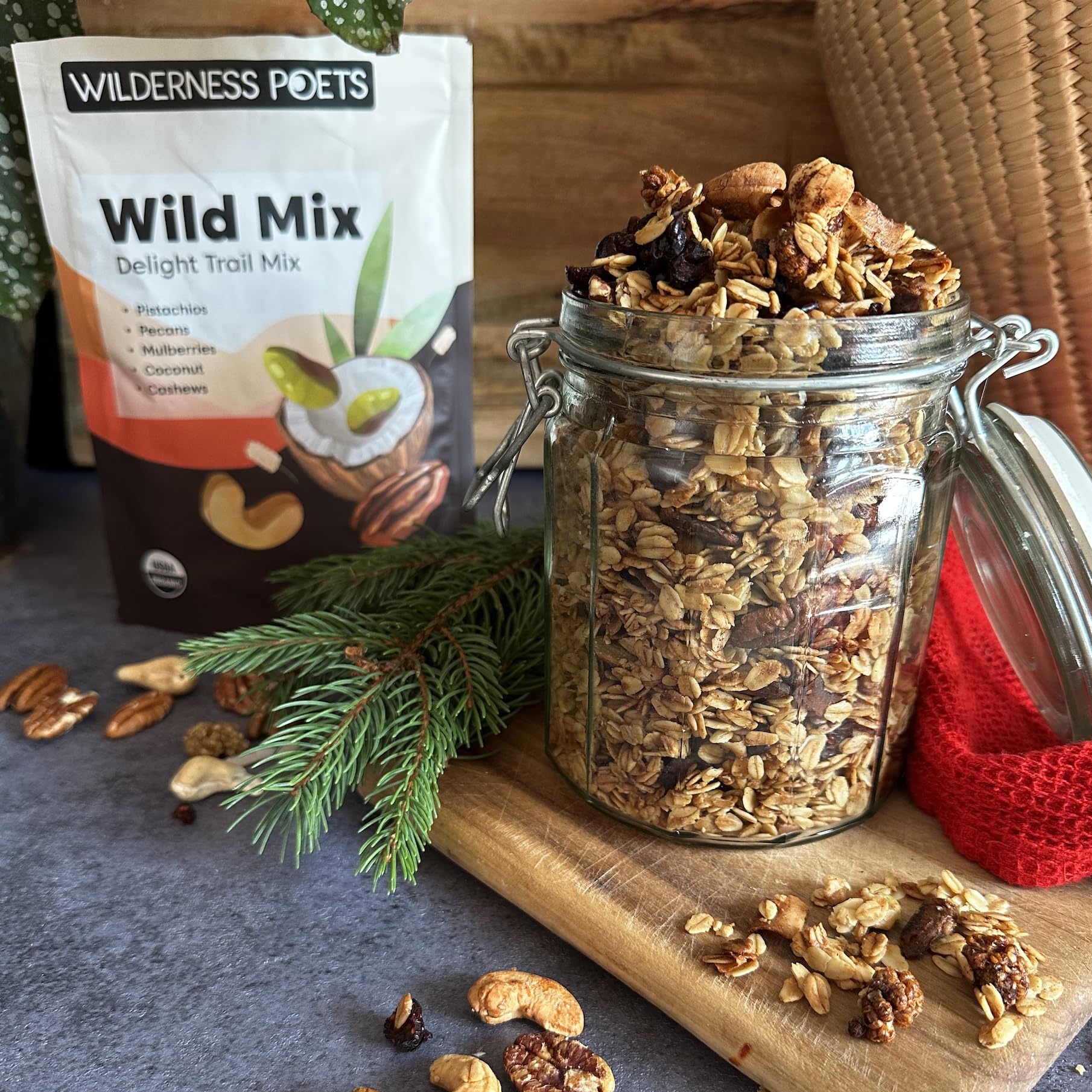 Wilderness Poets, Song of Delight Wild Mix - Organic Raw Trail Mix - Pecans, Cashews, Mulberries, Pistachios, Coconut Ribbons - 2 Pound (32 Ounce)