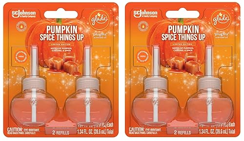 Glade Scented Oil Refills - Pumpkin Spice Things Up - Holiday Collection 2020-2 Count Oil Refills Per Package - Pack of 2 Packages