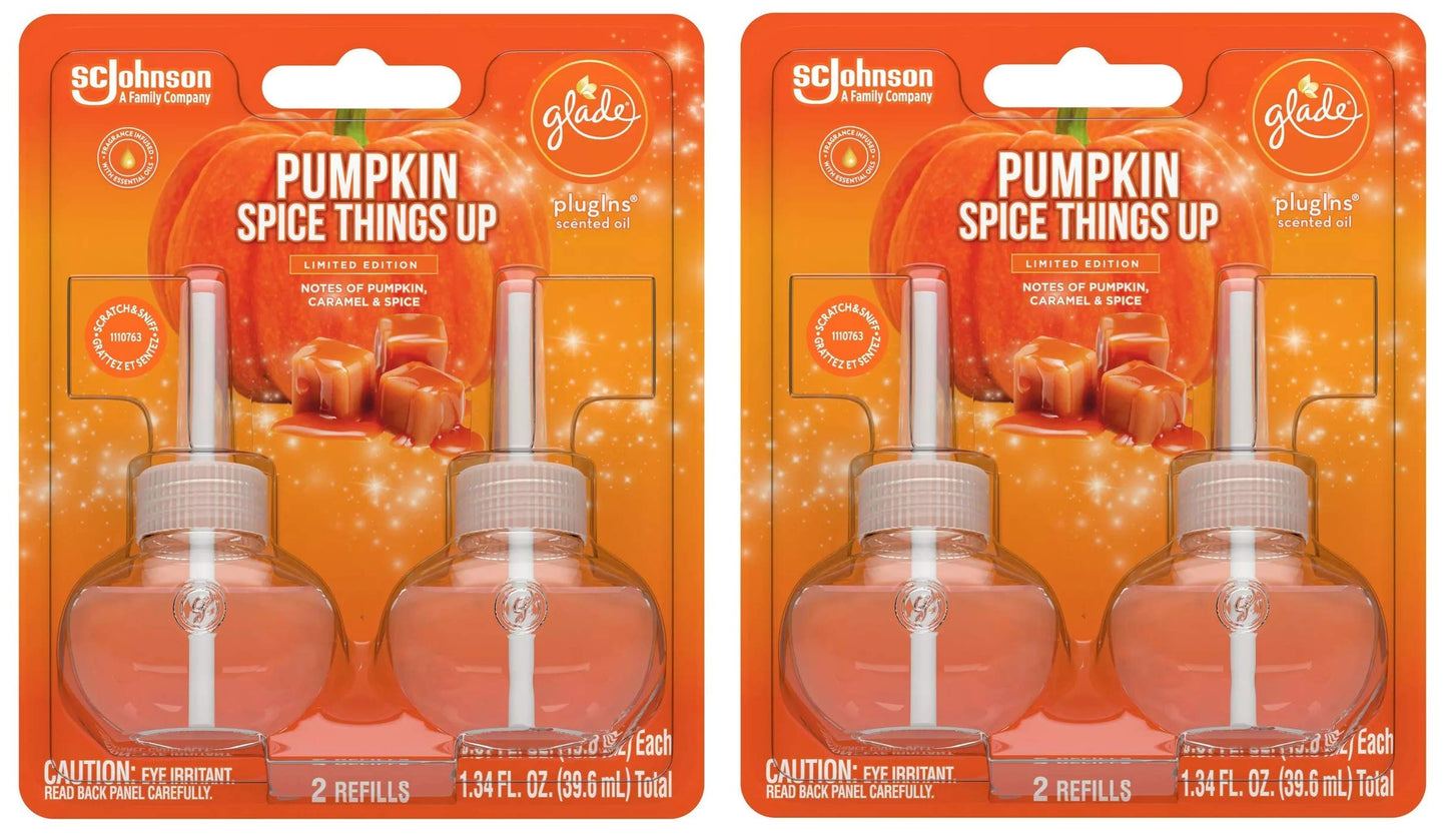 Glade Scented Oil Refills - Pumpkin Spice Things Up - Holiday Collection 2020-2 Count Oil Refills Per Package - Pack of 2 Packages