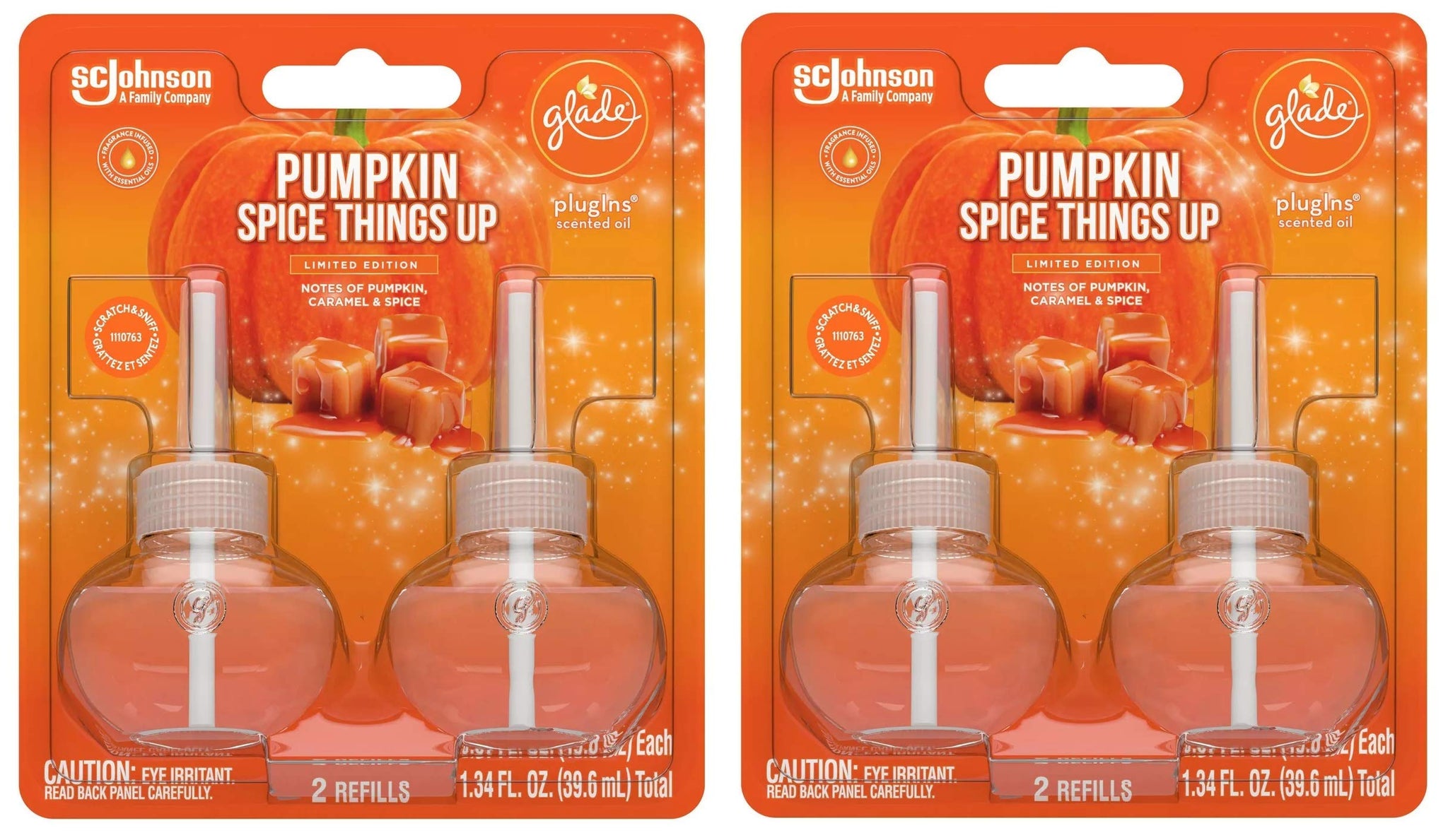 Glade Scented Oil Refills - Pumpkin Spice Things Up - Holiday Collection 2020-2 Count Oil Refills Per Package - Pack of 2 Packages