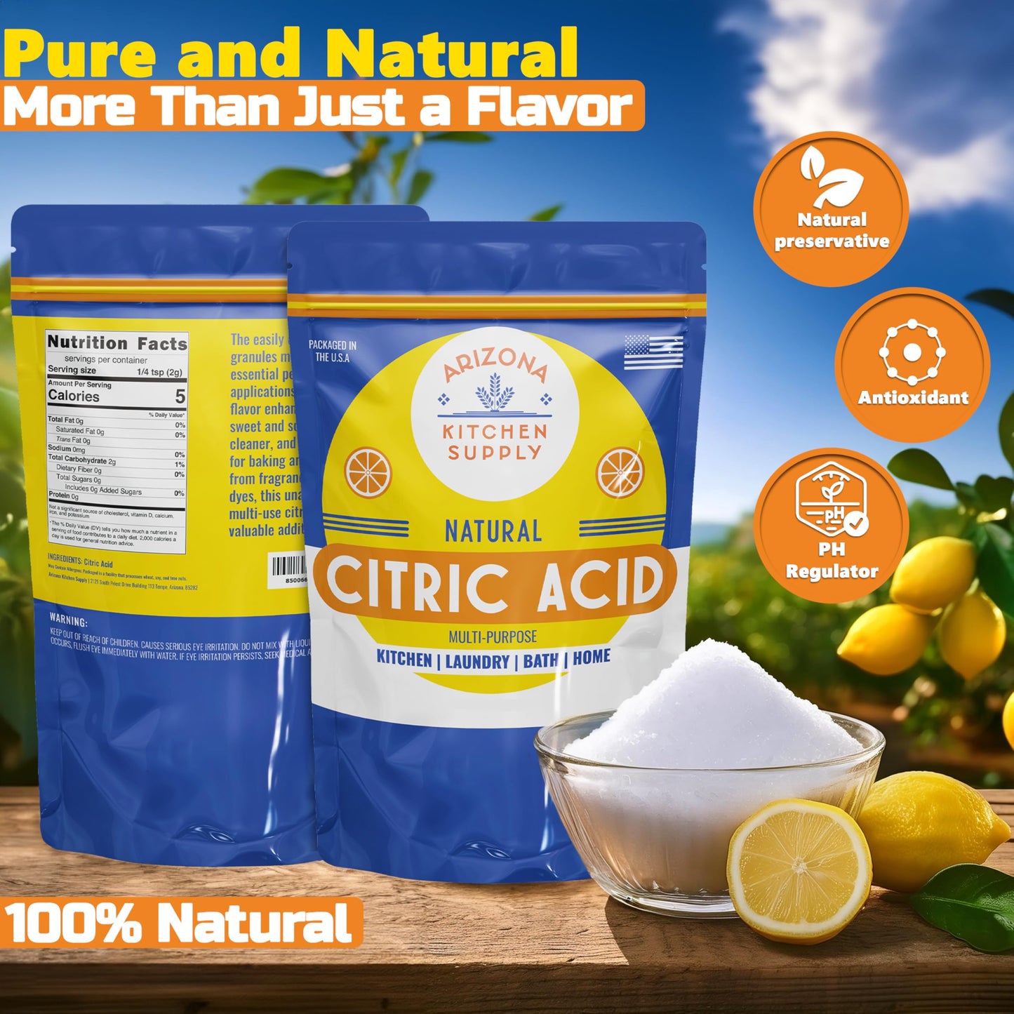 Pure Food Grade Citric Acid - 8 oz (227 g) of Premium, Multi-Use Powder for Cooking, Canning, Cleaning & More - Non-GMO, Kosher, Food-Safe - Boosts