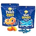 Gummy Sharks, Peach Rings - 2 Packs (22 Oz Total) - Gummy Candy for Snacking, Sharing, Gift Baskets & Dessert Decorating - Chewy Candy with Blue