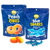 Gummy Sharks, Peach Rings - 2 Packs (22 Oz Total) - Gummy Candy for Snacking, Sharing, Gift Baskets & Dessert Decorating - Chewy Candy with Blue