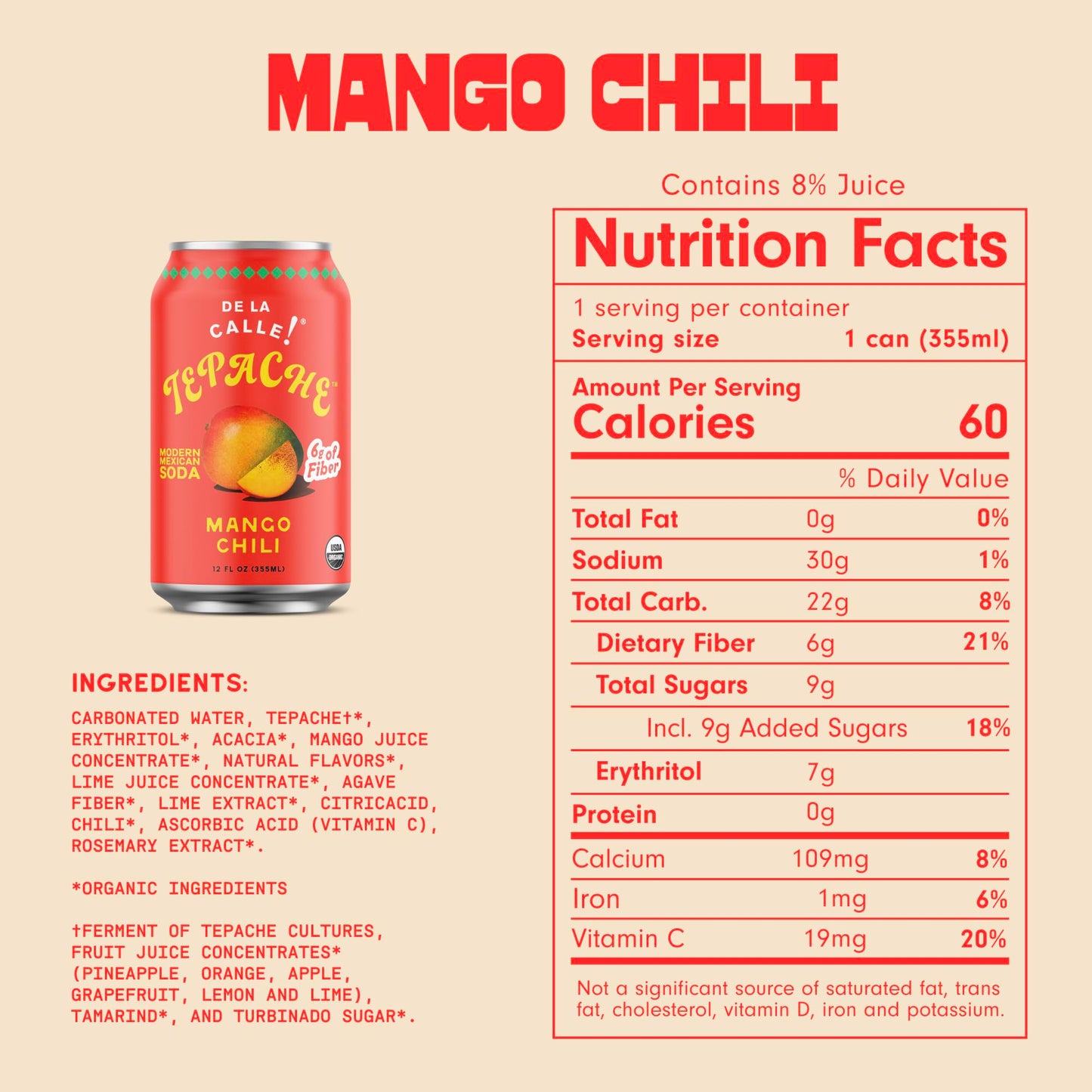 De La Calle Organic Mango Chili Tepache, 12 FZ