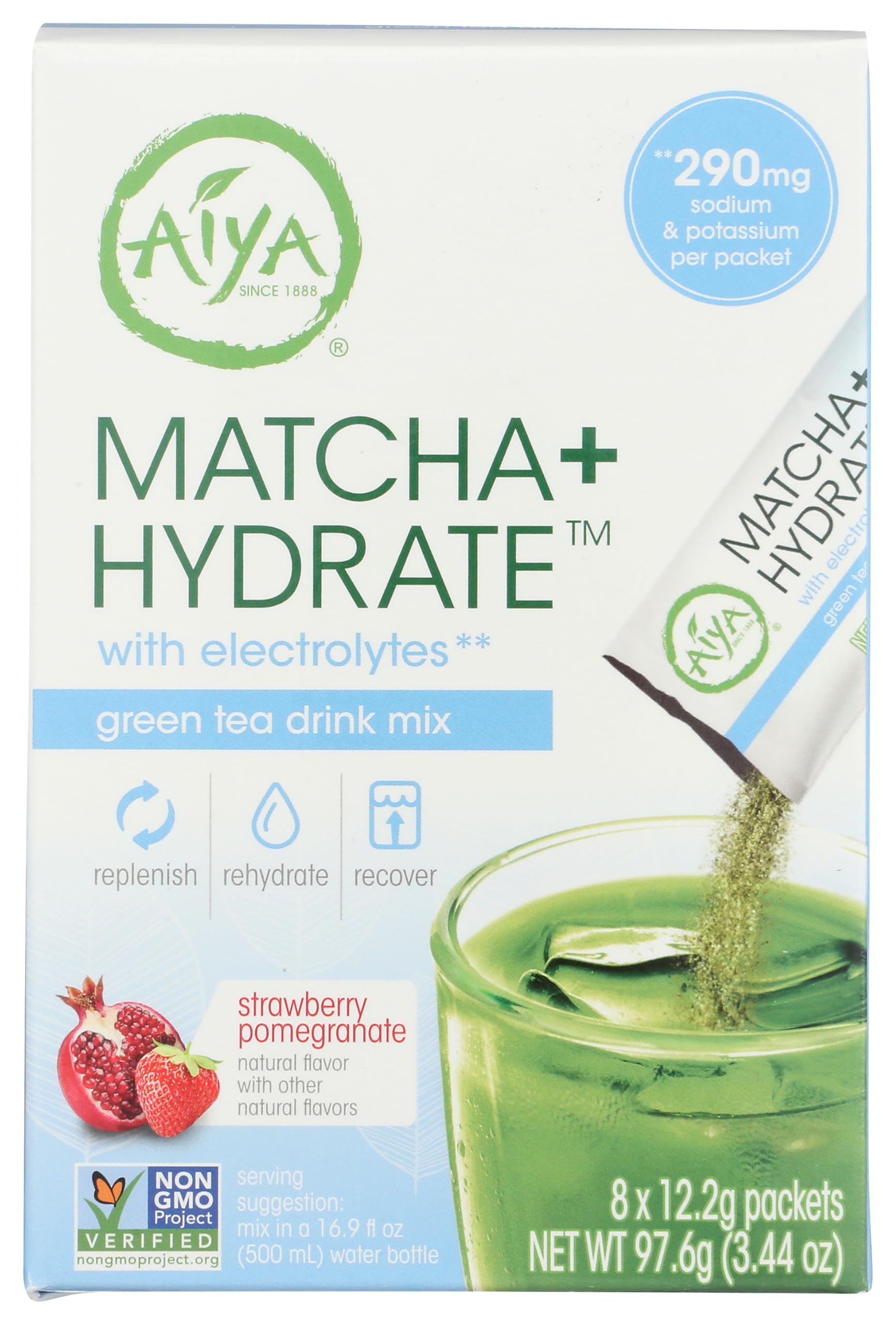 Aiya Matcha+ Hydrate ™ - Strawberry Pomegranate Matcha Drink Mix with Electrolyte - Premium Japanese Matcha Hydrating Powder Blend - 290mg