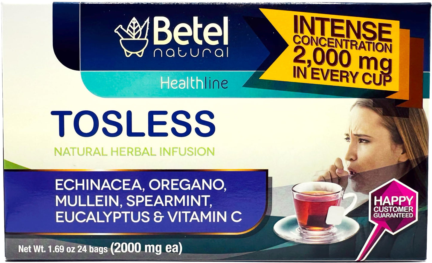 Betel Natural Tosless Tea - All Natural Aid for Cold and Cough - 24 Tea Bags