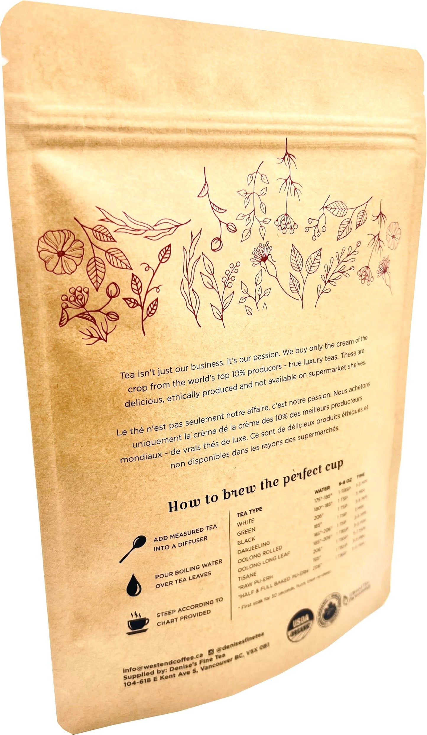 Denise's Fine Tea, USDA Organic, Earl Grey Black Tea, Loose Leaf (100g)