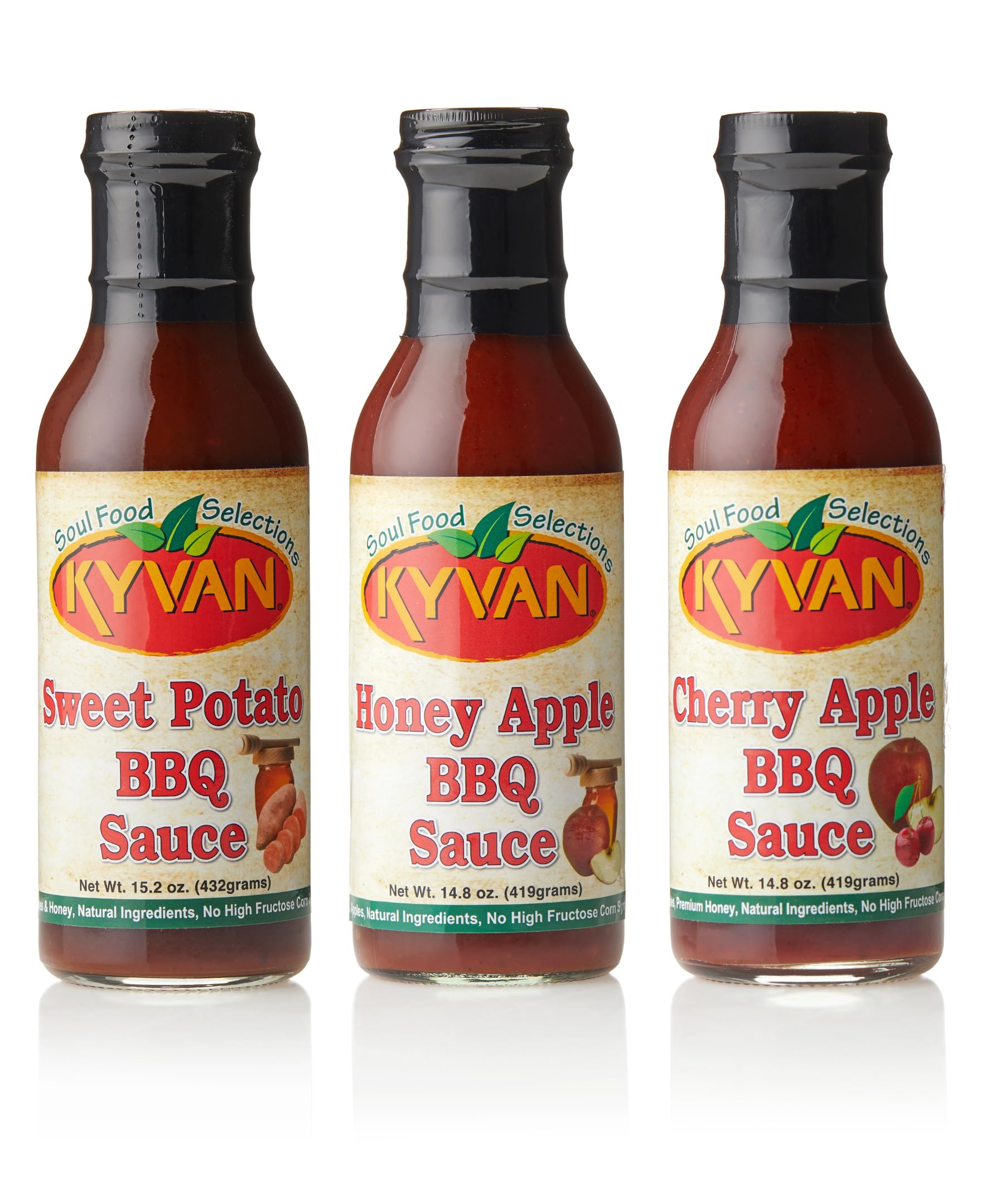KYVAN Gourmet BBQ Sauce Variety 3 Pack, Sweet Potato BBQ Sauce, Honey Apple BBQ Sauce, Cherry Apple BBQ Sauce