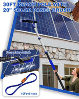 SKGPOLE 30Ft Reach Solar Panel Cleaning Brush Kit with 5-24ft Telescoping Pole, Water Fed Window Cleaner Tool with 20" Brush, Soap Dispenser, Cobweb