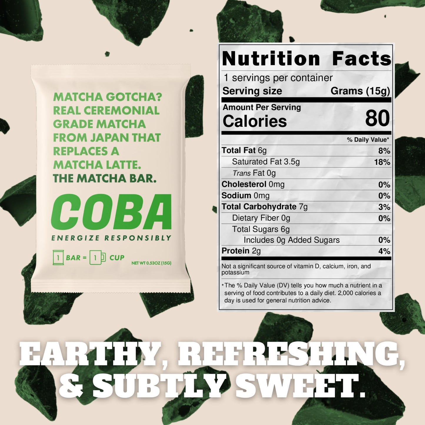 COBA Caffeinated Coffee Chocolate [1 Bar = 1 Cup of Matcha] - Energy Boost, Portable, All Natural Caffeine for Gym, Travel, Daily Use - Gluten Free