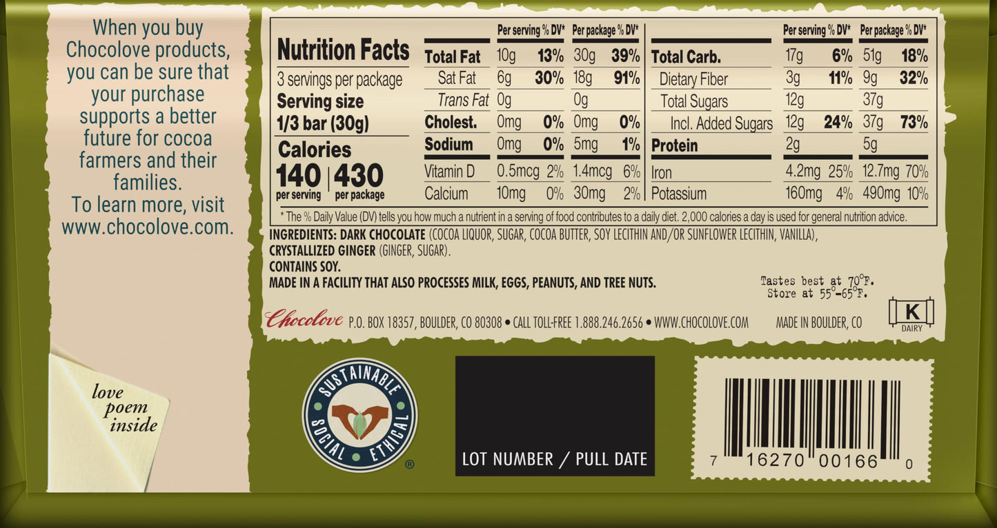 CHOC BAR DRK GINGER CRYST 3.2OZ