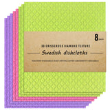 Swedish Dish Cloths - 8 Pack Reusable, Absorbent Hand Towels for Kitchen, Counters & Washing Dishes - Cellulose Sponge Cloth - Eco Friendly Gifts