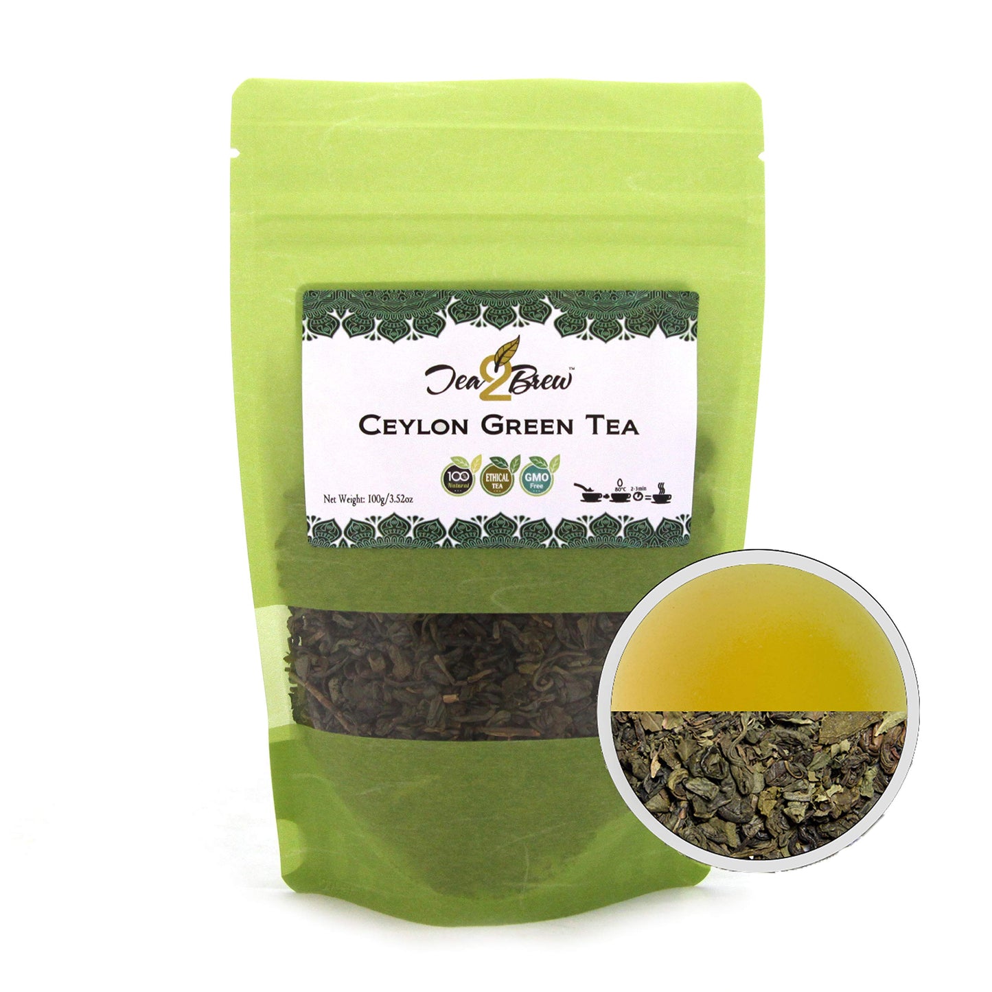 Tea2Brew | Jasmine Green & Pure Ceylon Green Tea | Whole Leaf loose tea 100g (3.5oz) each | Pack of 2