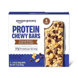 Amazon Grocery, Protein Chewy Bars, Peanut Butter Dark Chocolate Flavor, 7.1 Oz, 5 Ct