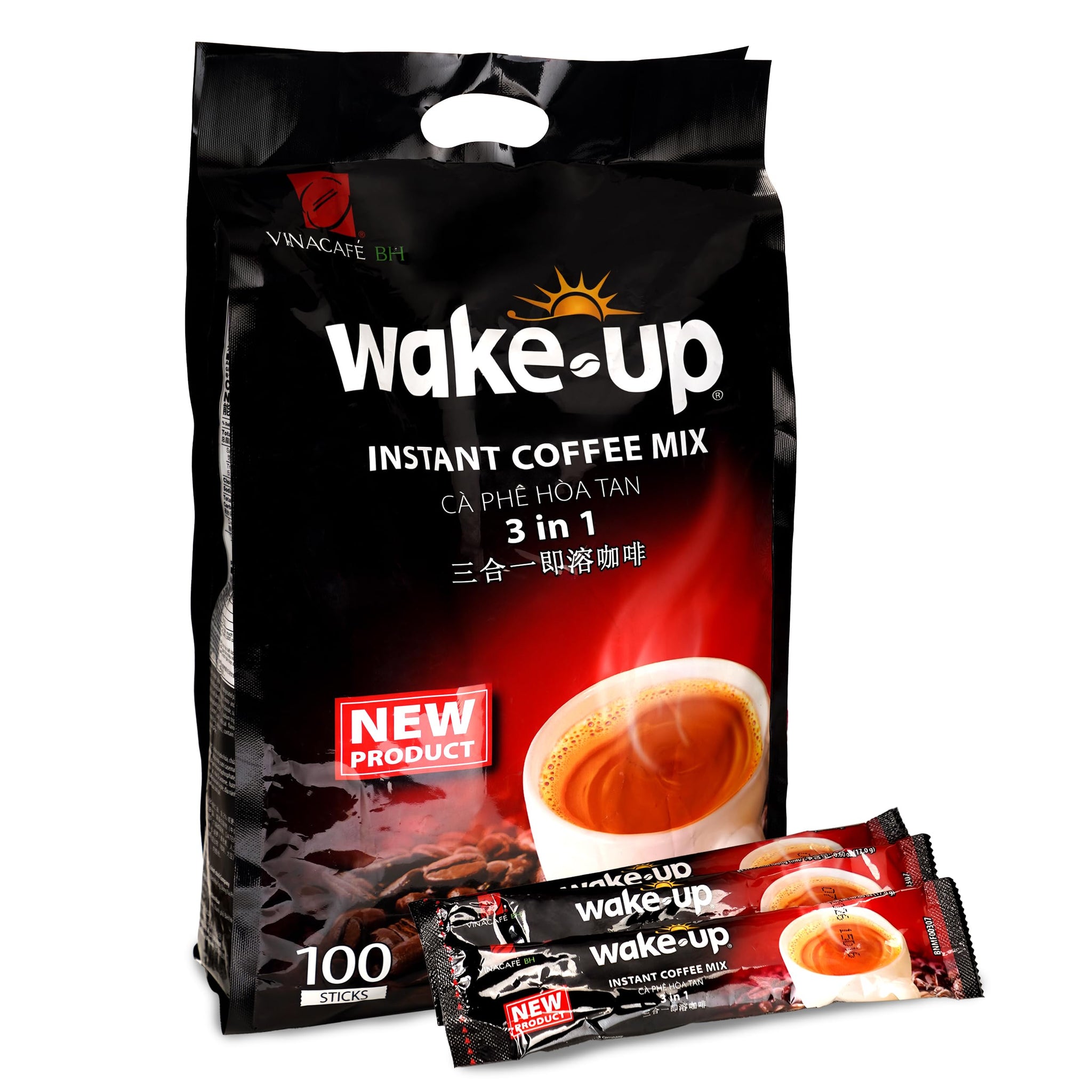 Vinacafe Premium 100 Sticks 3 in 1 Instant Wake-Up Coffee Mix, 100 Coffee Sticks Single Serves 1 Pack