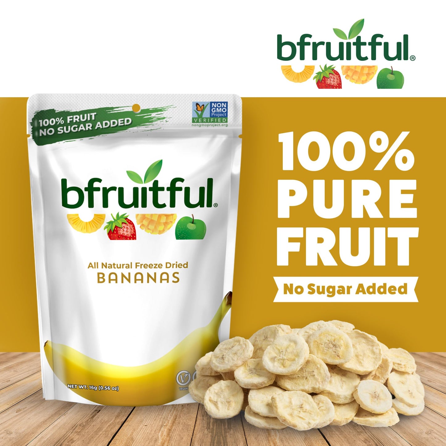 bfruitful Freeze-Dried Banana Snacks, Freeze Dried Fruit Bites, Vegan, No Sugar Added, Non GMO, Kosher, Crunchy Fruit Snacks for Kids & Adults, 0.56
